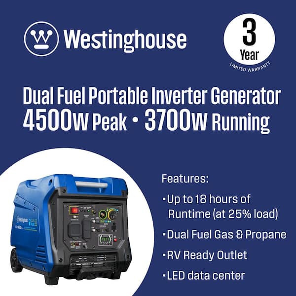 iGen4500DFcv 4500-Watt Recoil Start Gas and Propane Powered Inverter Generator with RV-Ready Outlet and CO Sensor