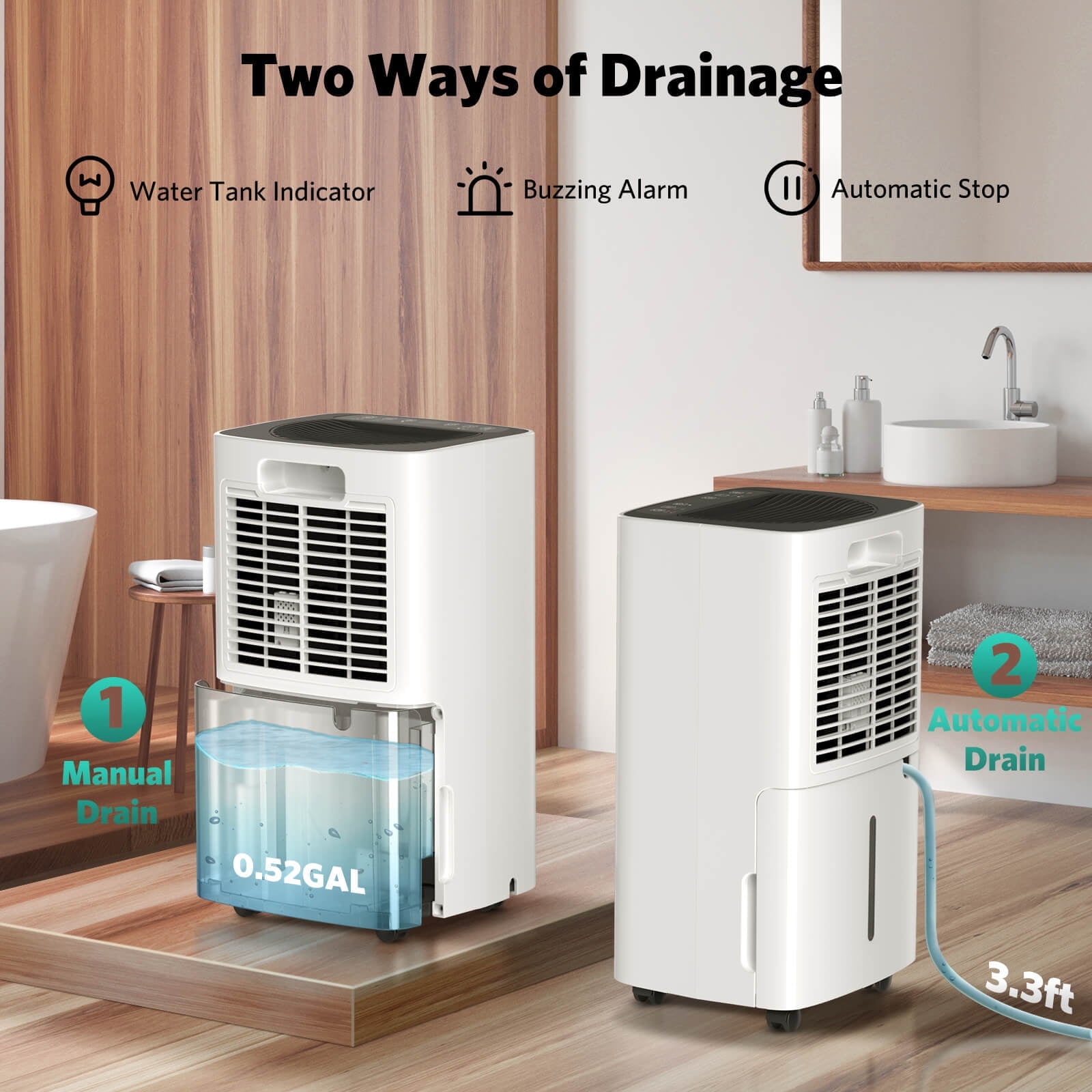 FREE VILLAGE Dehumidifier, 24 Pint Dehumidifiers Intelligent Humidity Control for Home Up to 1500 Sq. Ft, Auto Drainage, Digital Control Panel, 12 HrTimer, Dehumidifier for Basement, Bathroom, Bedroom