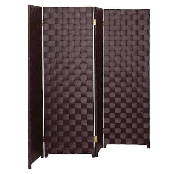4 ft. Short Woven Fiber Outdoor All Weather Folding Screen - 4 Panel - Dark Brown
