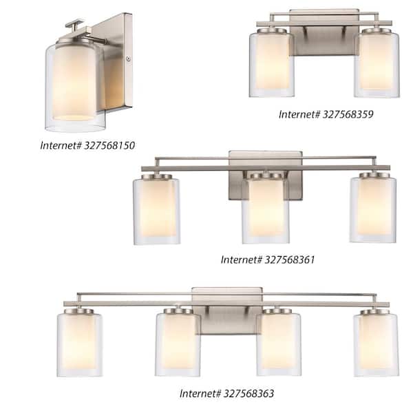 Lisbon 32 in. 4-Light Brushed Nickel Bathroom Vanity Light Fixture with Clear Glass Outer and Opal Glass Inner Shades