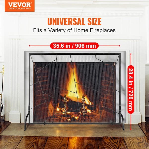 Single-Panel Fireplace Screen 35.6 in. L x 28.4 in. H Sturdy Iron Mesh Fireplace Screen Free Standing Fire Fence Grate