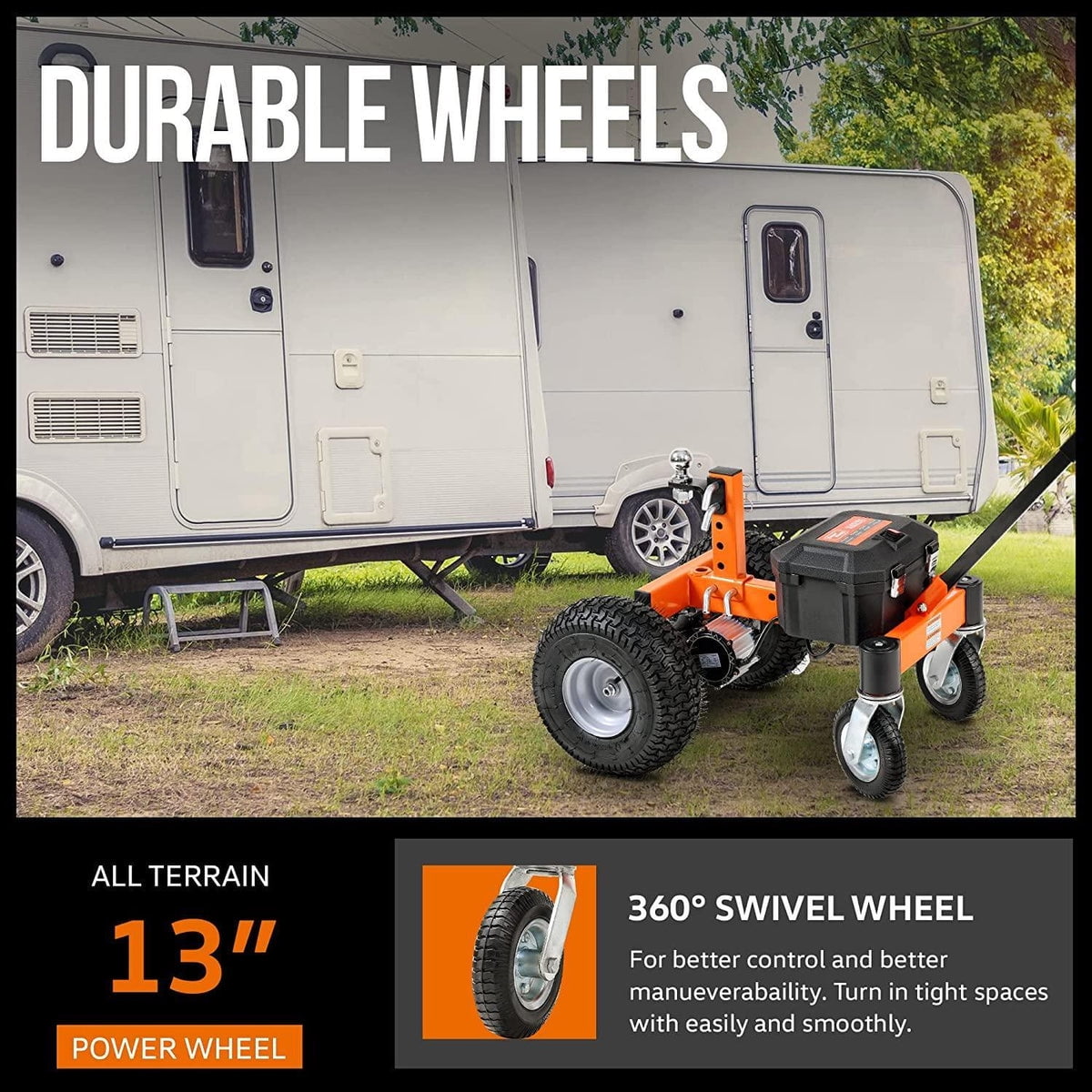 SuperHandy Super Duty Electric Trailer Dolly - 3,600 lbs Towing Capacity & 600 lbs Tongue Weight, Self-Propelled Trailer Mover