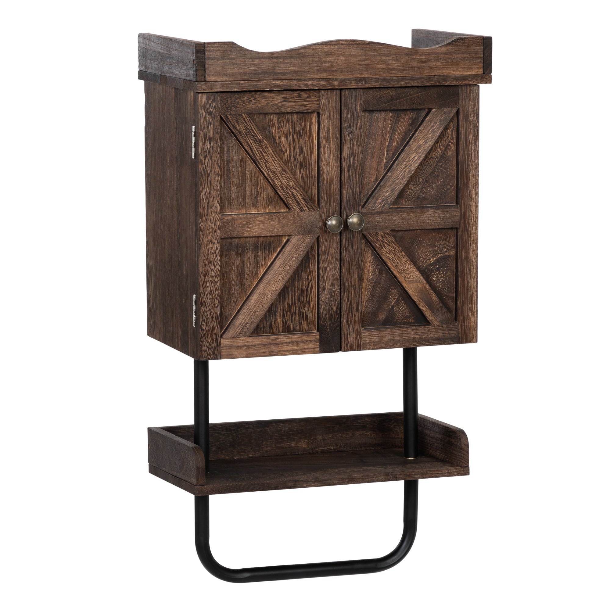 SIXWIN Rustic Bathroom Wall Cabinet; Medicine Cabinet with Adjustable Shelf; Open Shelf and Towel Bar