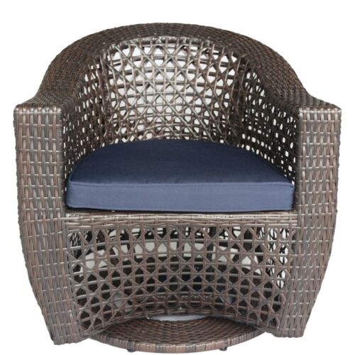 Noble House Big Sur Patio Swivel Chair Wicker with Cushion Multi-Brown/Na<wbr/>vy Blue