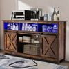 4 Layer Farmhouse Coffee Bar Cabinet With Power Outlet & LED Light, 57