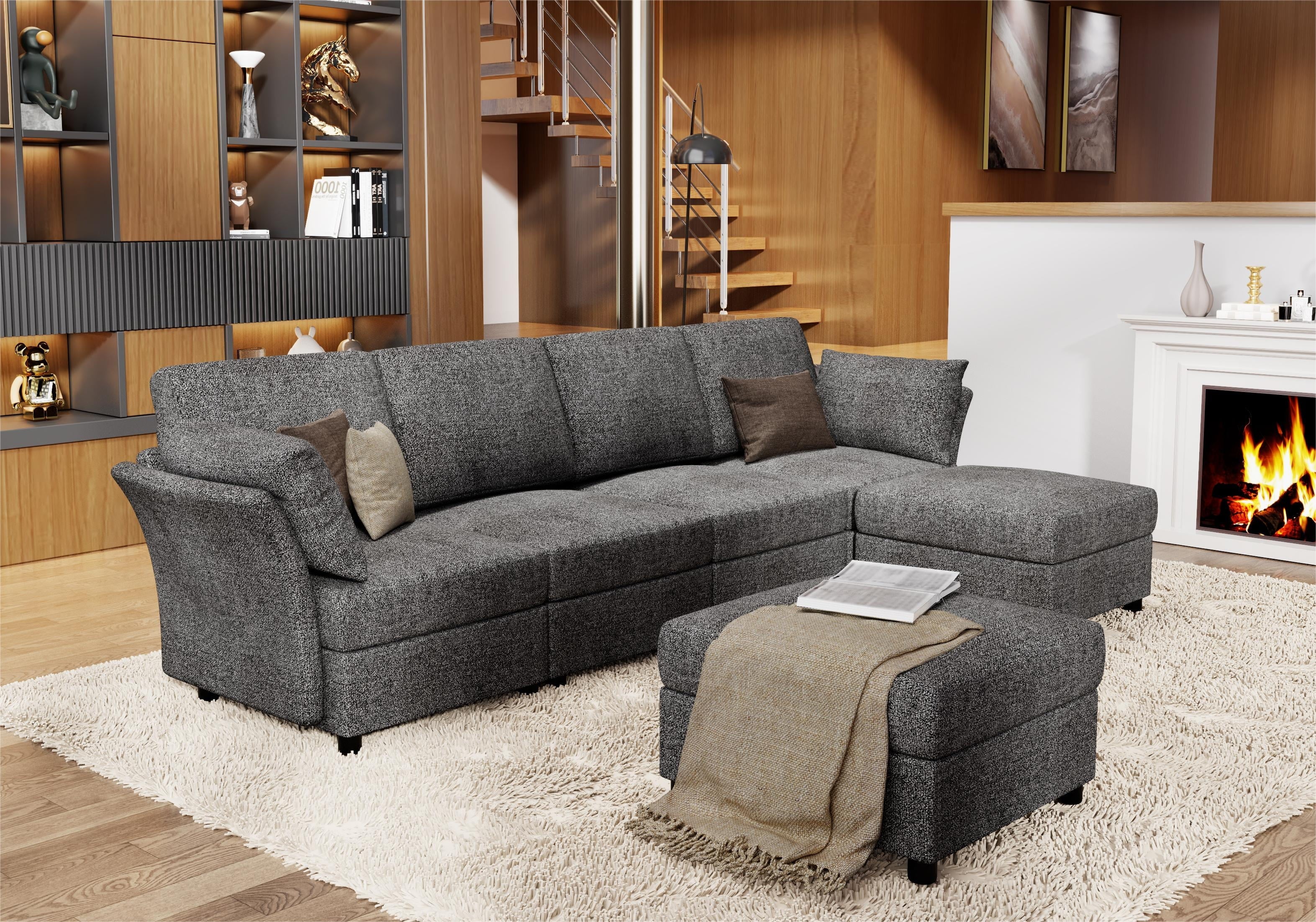 Papajet Sectional Sofa, Modular Sectional Couch with Ottomans- 6 Seat Sofa Couch for Living Room, Convertible U Shaped Couch with Chaise, Oversize W107
