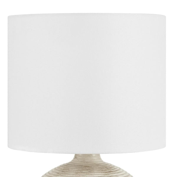 Finch 22 in. Distressed White Ribbed Table Lamp with White Linen Shade