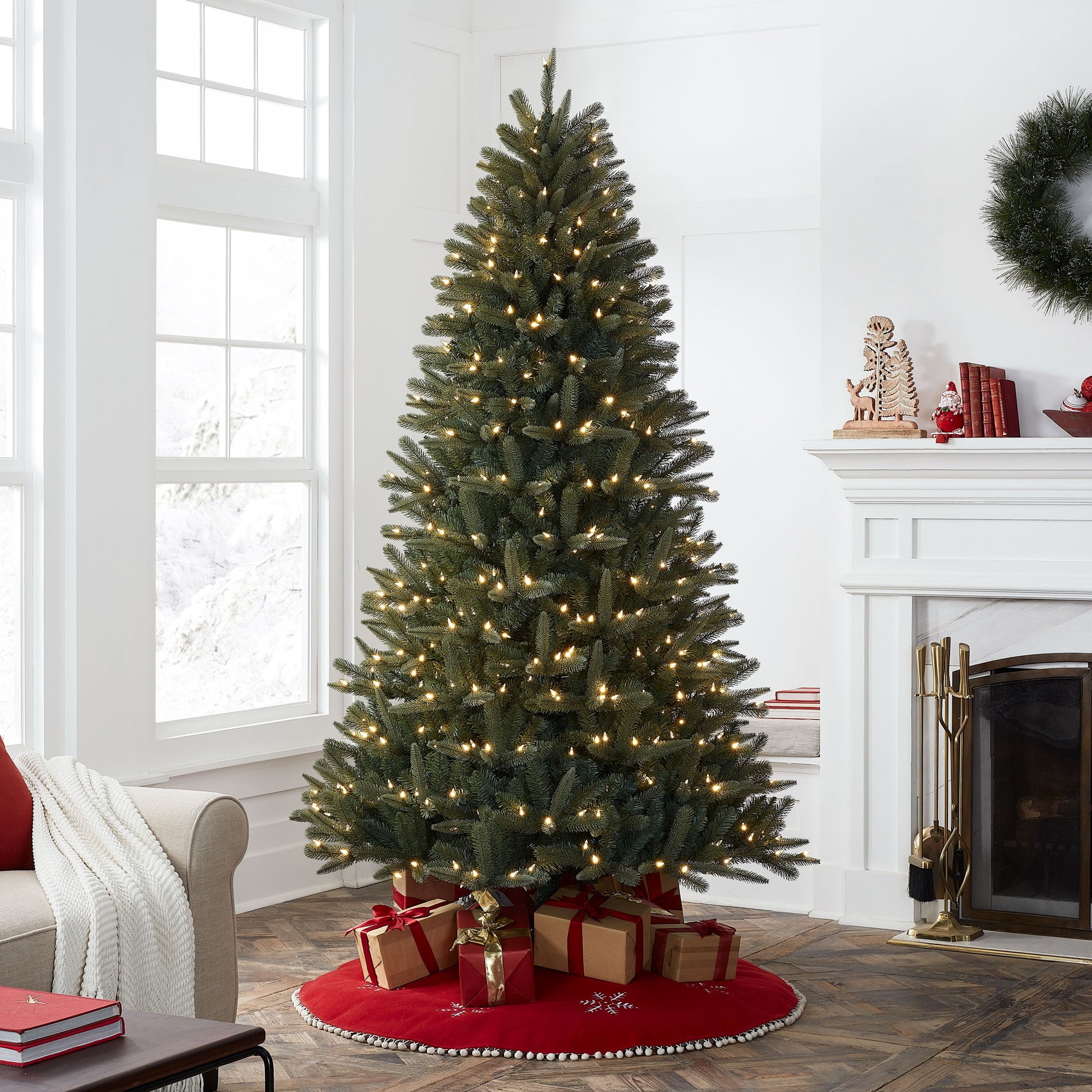 7.5 ft Pre-Lit Winslow Sure-Lit Pole Fir Artificial Christmas Tree, 500 LED, Blue, by Holiday Time