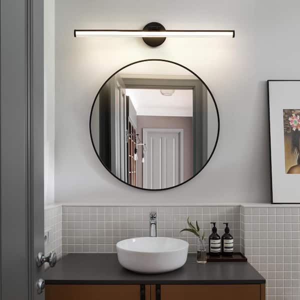 30 in. 1-Light Matte Black LED Vanity Light Bar 24-Watt Rotatable Bathroom Light Fixture