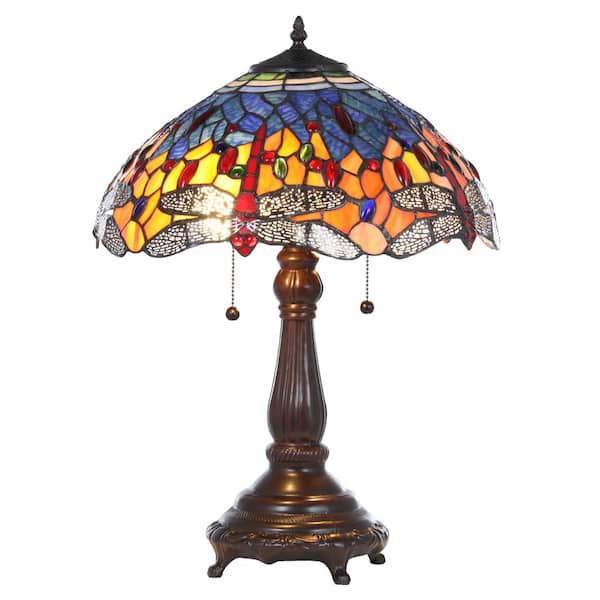 Tiffany Red Dragonfly 25 in. Bronze Table Lamp