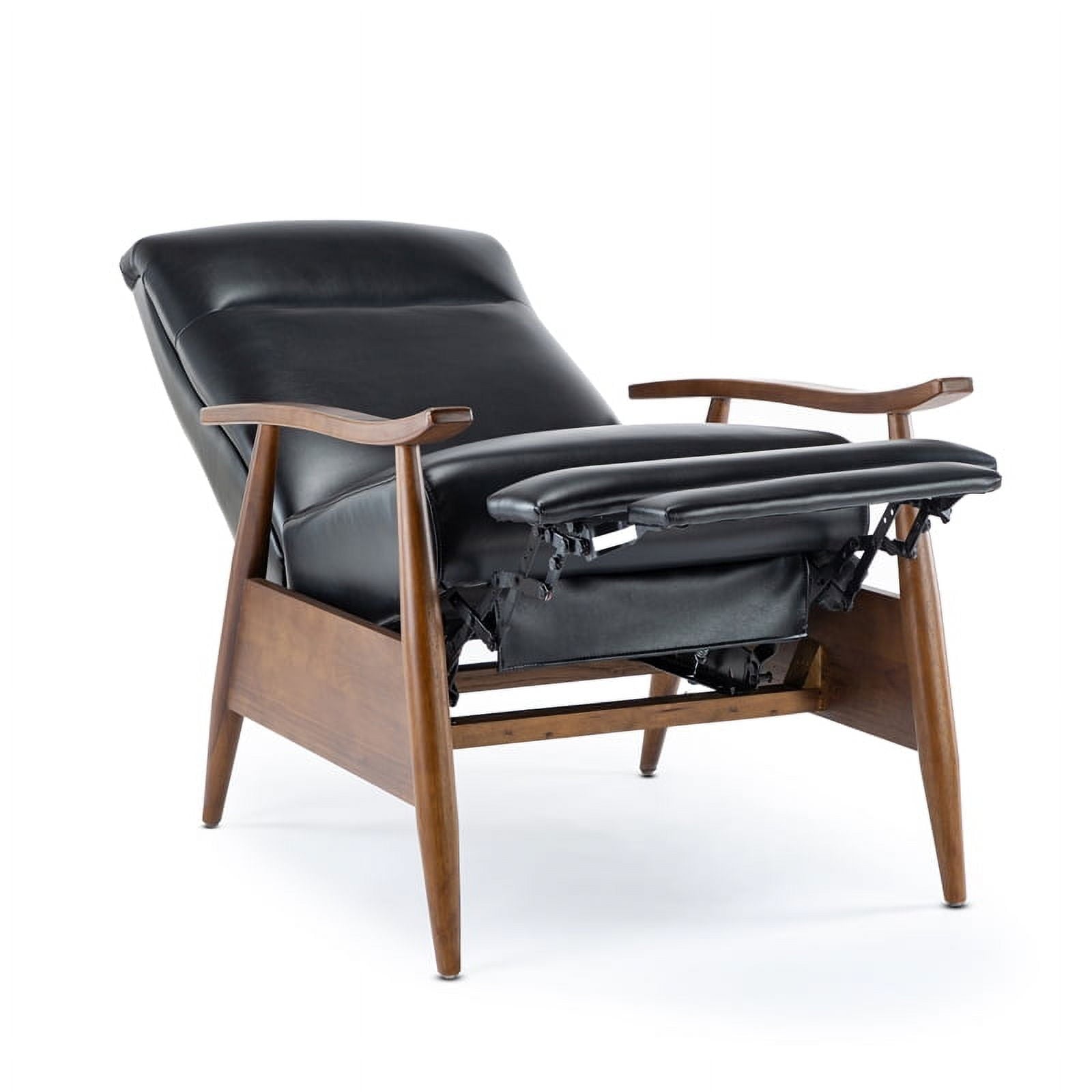 Solaris Black Faux Leather Wooden Arm Push Back Recliner Chair