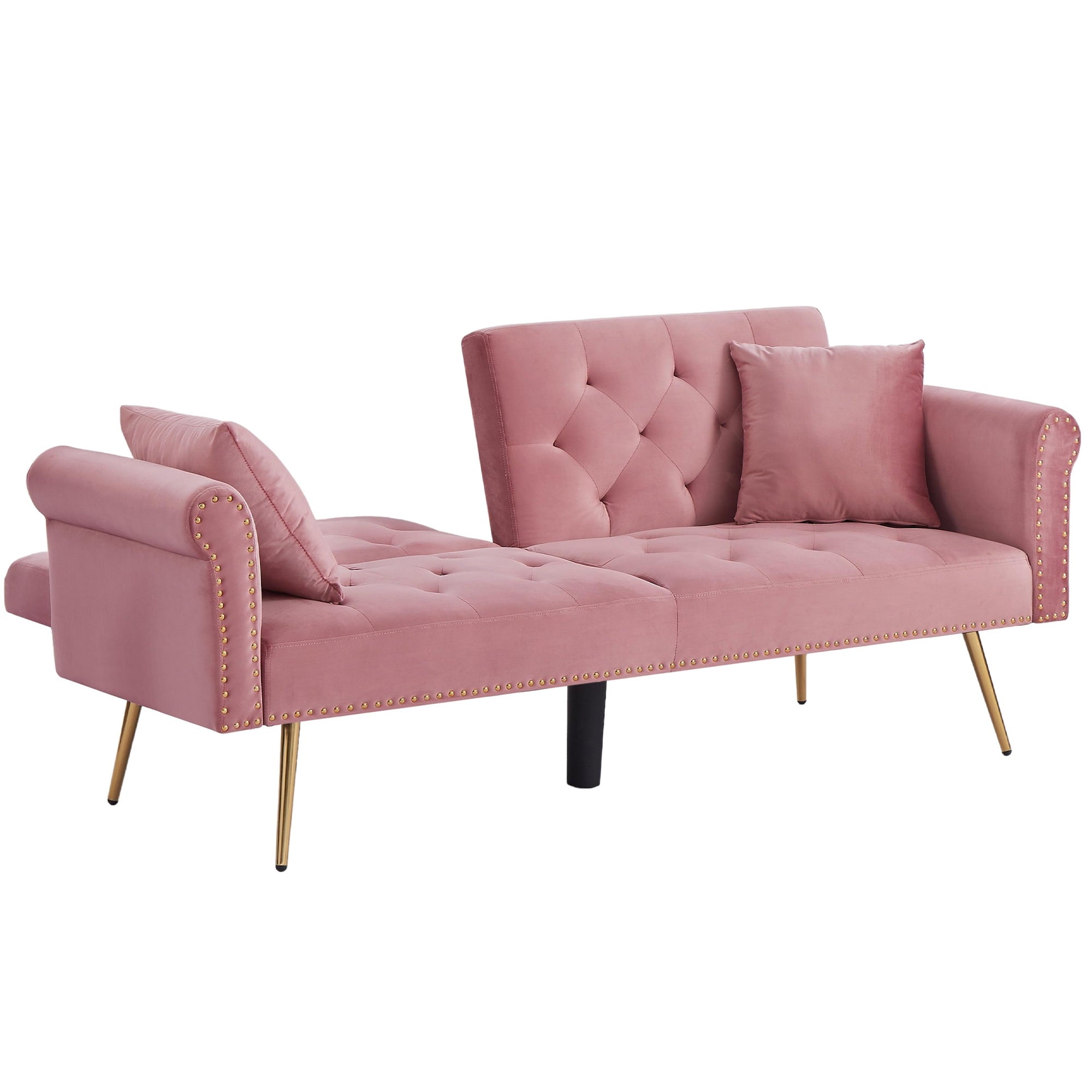 uhomepro Modern Sofa Bed, Convertible Sleeper Sofa with Metal Legs, 2 Pillows, Upholstery Fabric Futon Sofa Bed, Love Seat Living Room Bedroom Furniture for Small Space Office, Pink