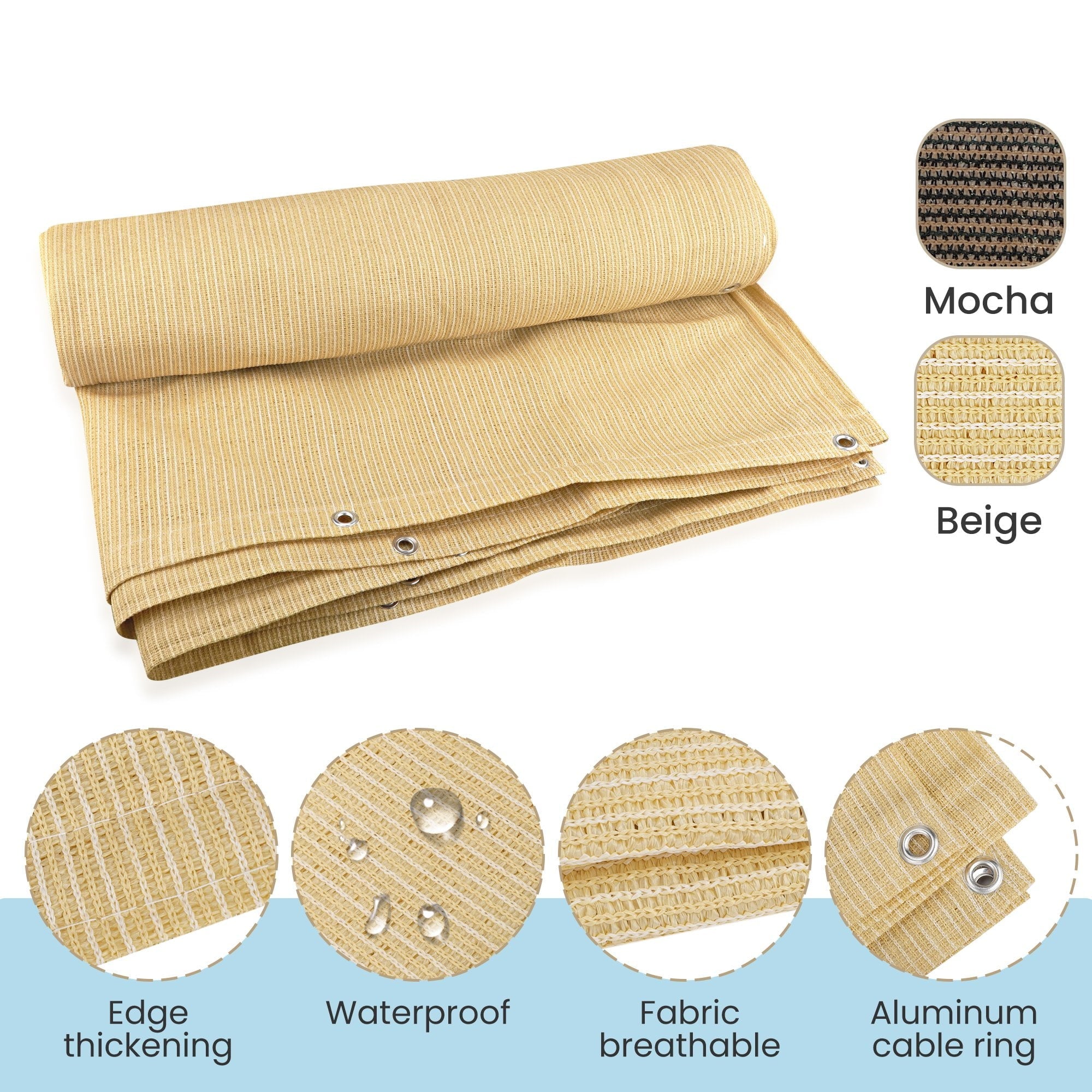 10' x 12' Beige Rectangle Sun Shade Sail Canopy Mesh Fabric UV Block