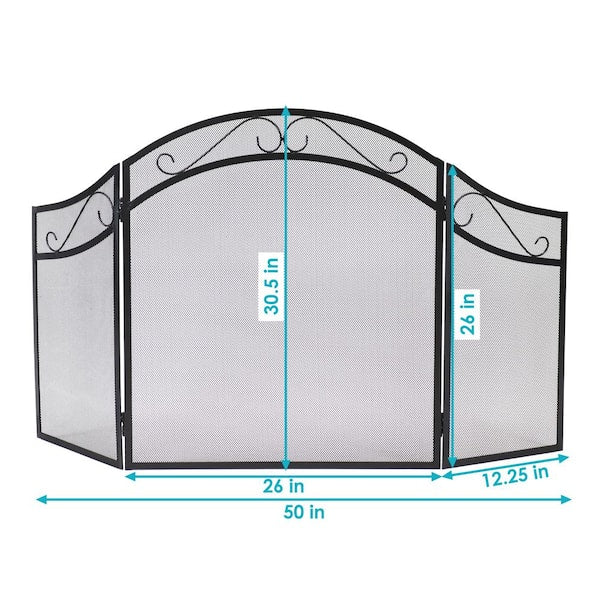 Steel Elegant Scroll 3-Panel Fireplace Screen