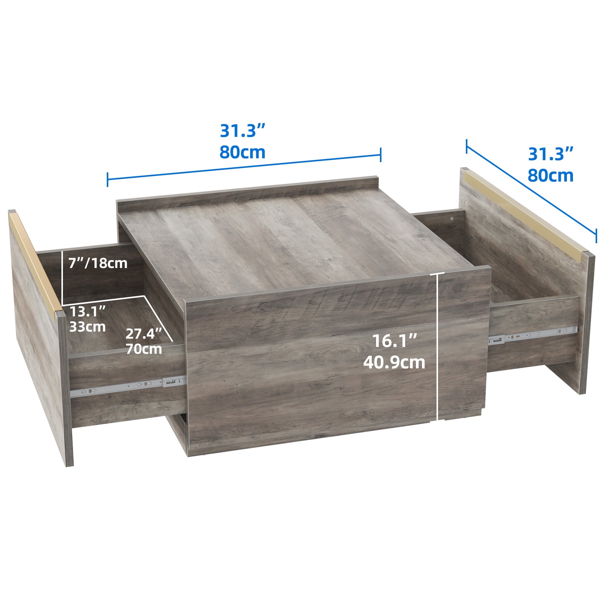 Dextrus Square Coffee Table with Storage, Manhattan Gate Center Table for Living Room, Bedroom, Grey Wash
