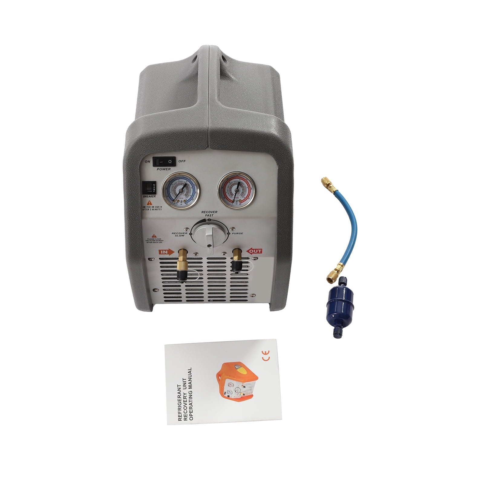 Miumaeov Refrigerant Recovery Machine, AC Refrigerant Recycling Machine, HVAC 558psi Refrigerant Recovery Unit Air Conditioning Repair Tool, Grey (1/2HP Dual Cylinder)