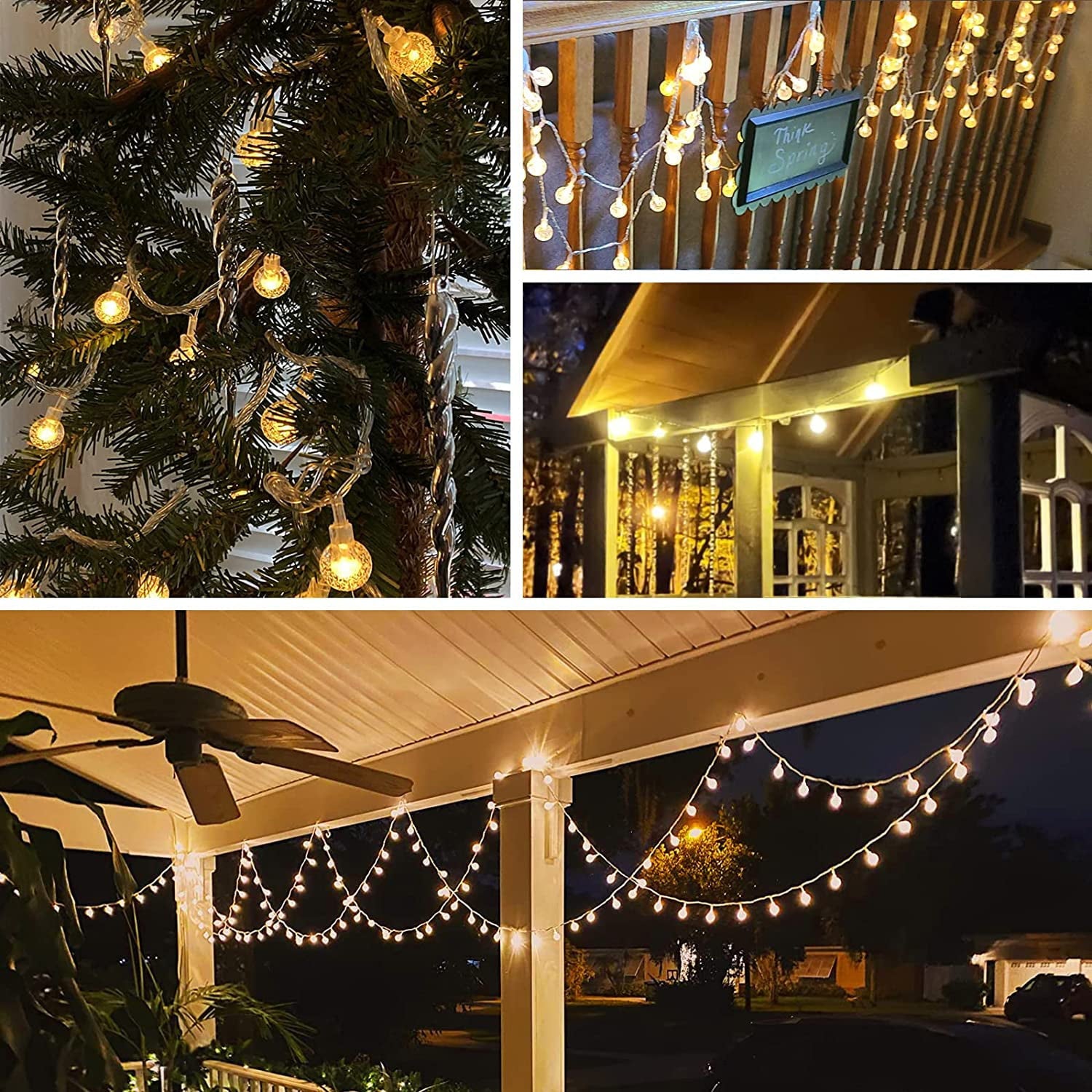 GooingTop Solar Outdoor String Lights Waterproof,37.5Ft 100LED Crystal Globe Solar Patio Lights with 8 Lighting Modes for Gazebo Yard Party Outdoor Decor (Warm White)