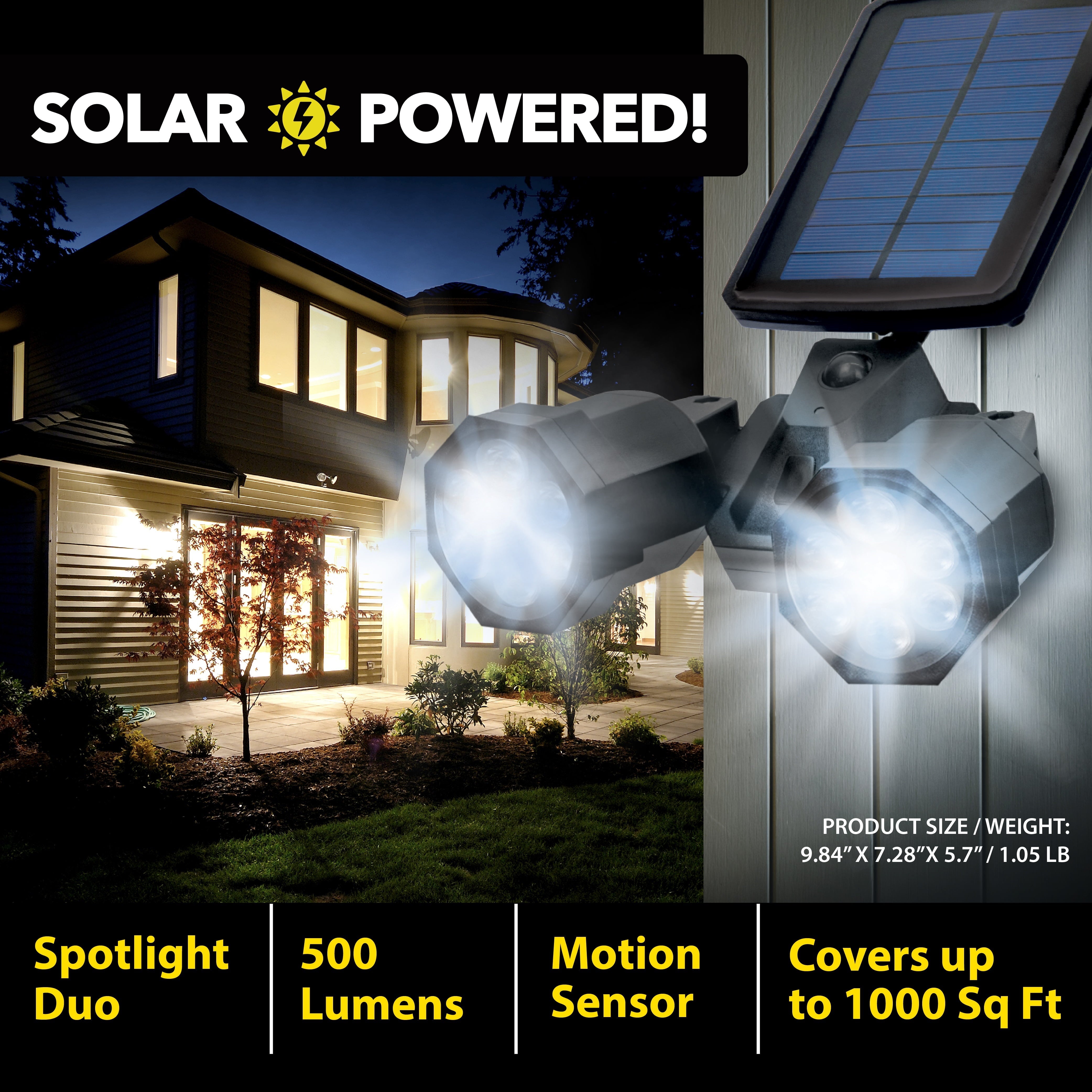 Bell and Howell Bionic Spotlight Duo Solar Outdoor Security Light Solar Lights 120° Beam Angles