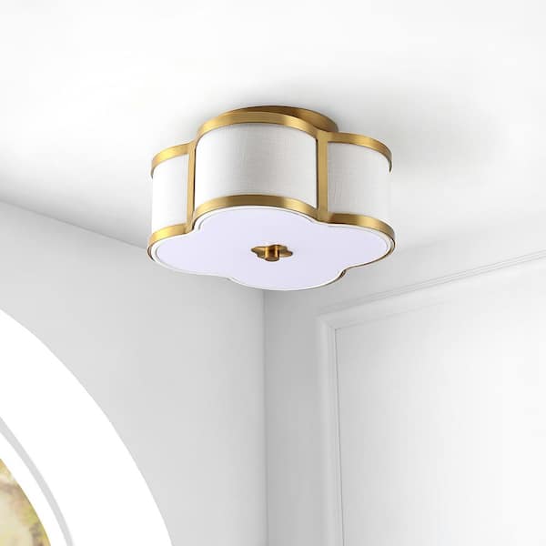 Quatrefoil 13 in. Brass Gold Metal Shade Scalloped Classic Glam LED Flush Mount