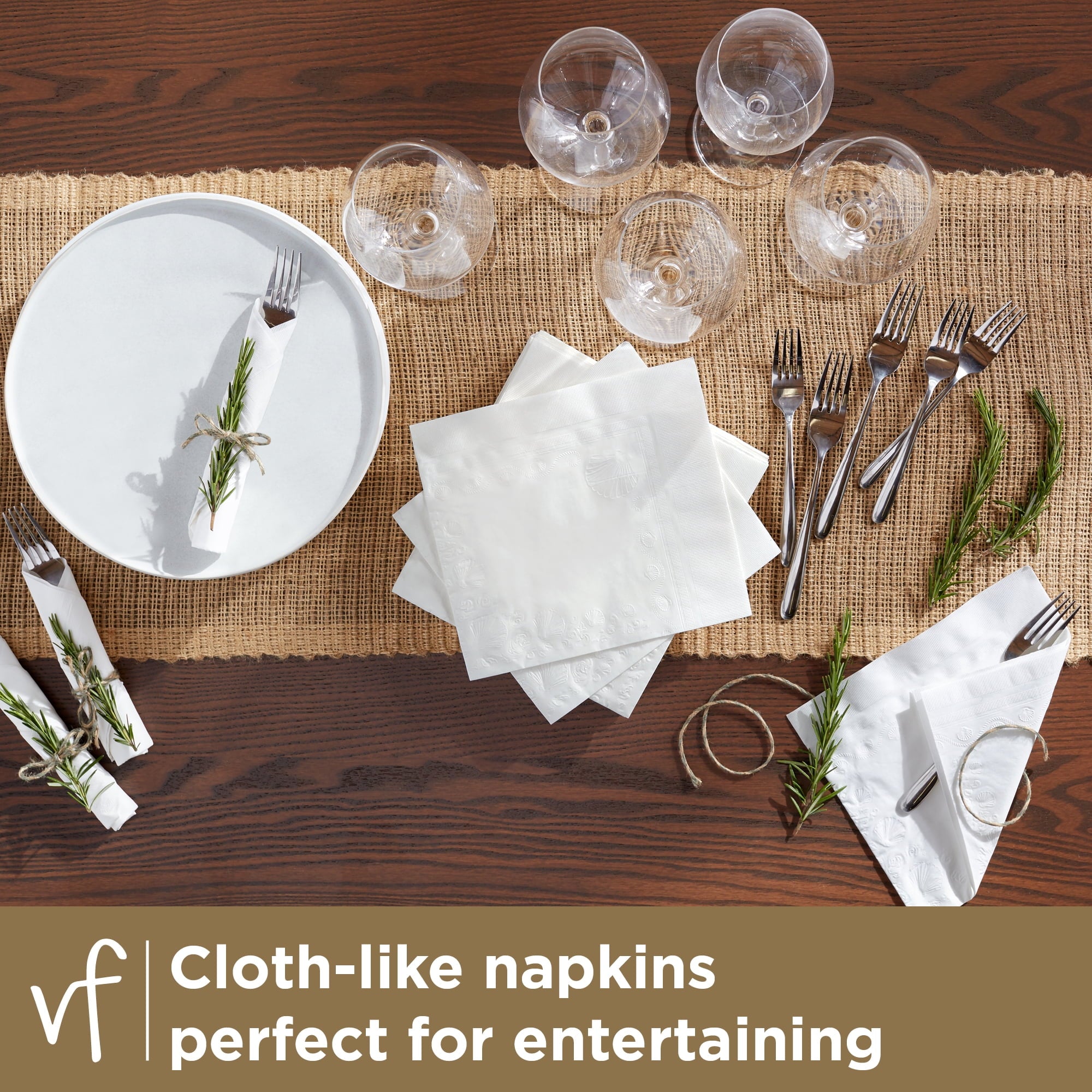 Vanity Fair Entertain Disposable Paper Napkins, White, 40 Count