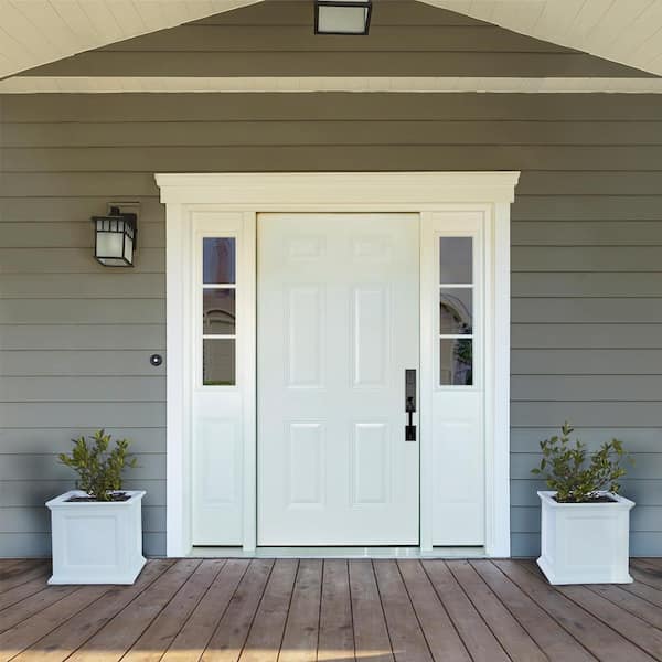 64 in. x 80 in. Element Series 6-Panel White Primed Left-Hand 12 in. 3-Lite Sidelites Steel Prehung Front Door