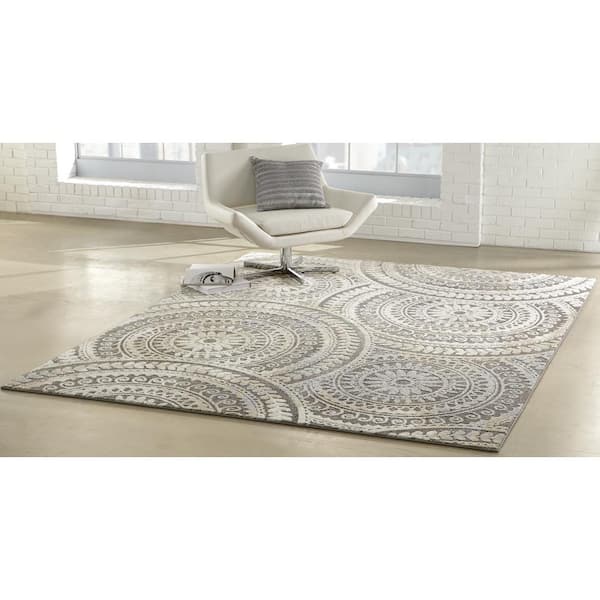 Spiral Gray 7 ft. x 9 ft. Geometric Medallion Area Rug
