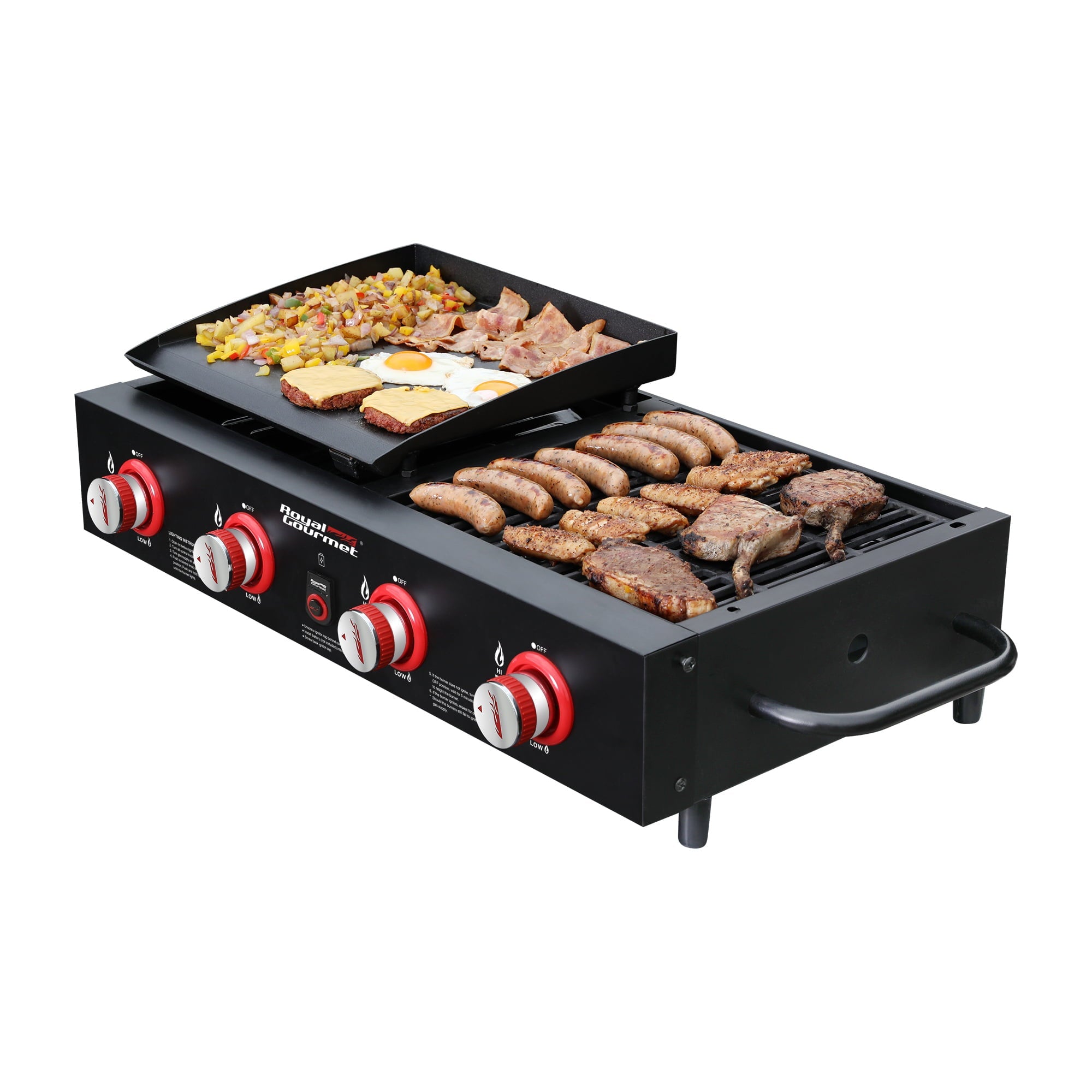 Gourmet 4-Burner GD4002T Portable Gas Grill and Griddle Combo, 40000 BTU