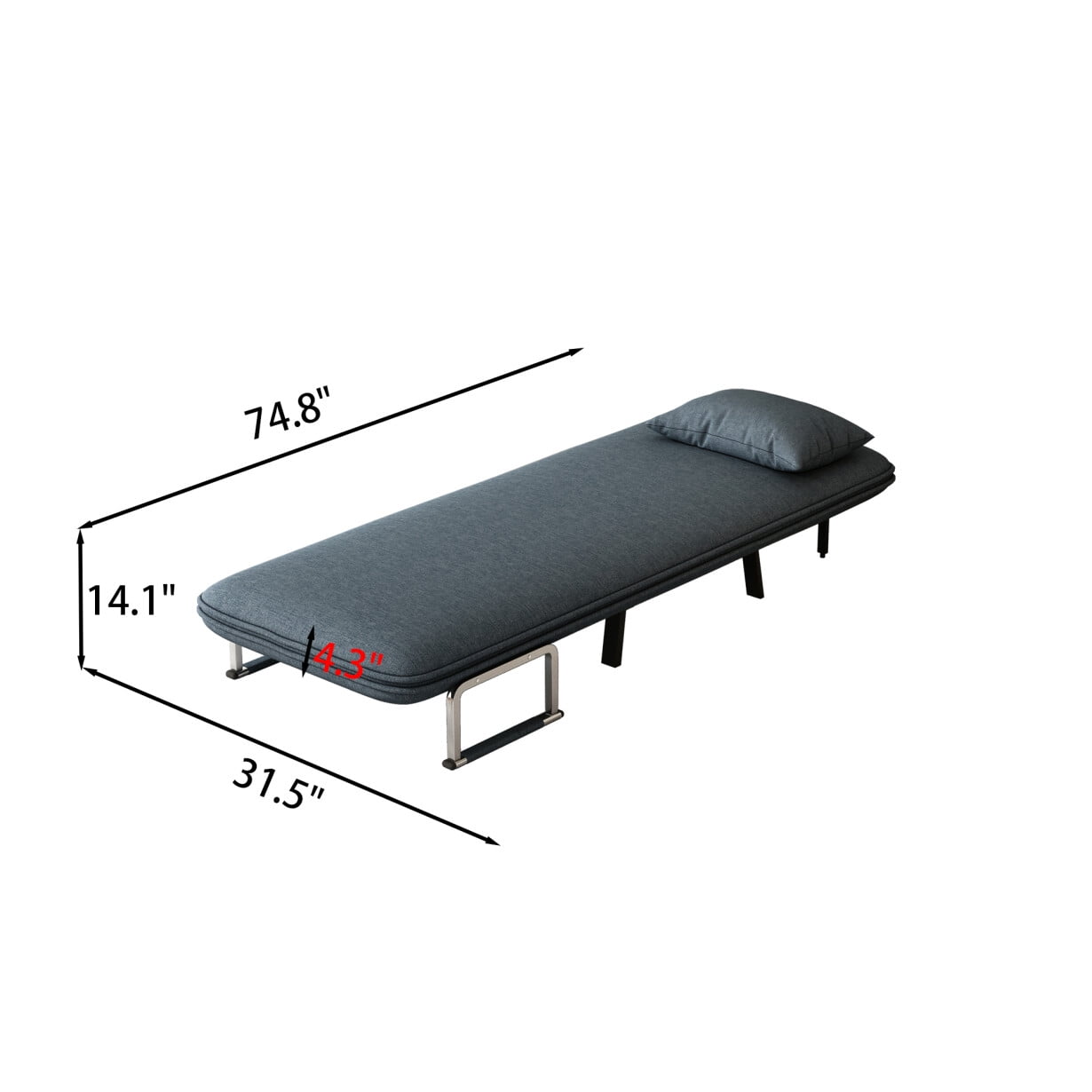 31.5″Convertible Sofa Bed Sleeper Chair, Tri-fold Upholstered Armchair Sleeper with Pillow, Folding Leisure Chaise Lounge Couch with 5 Angle Adjustable Backrest, Single Lazy Bed for Office Apartment