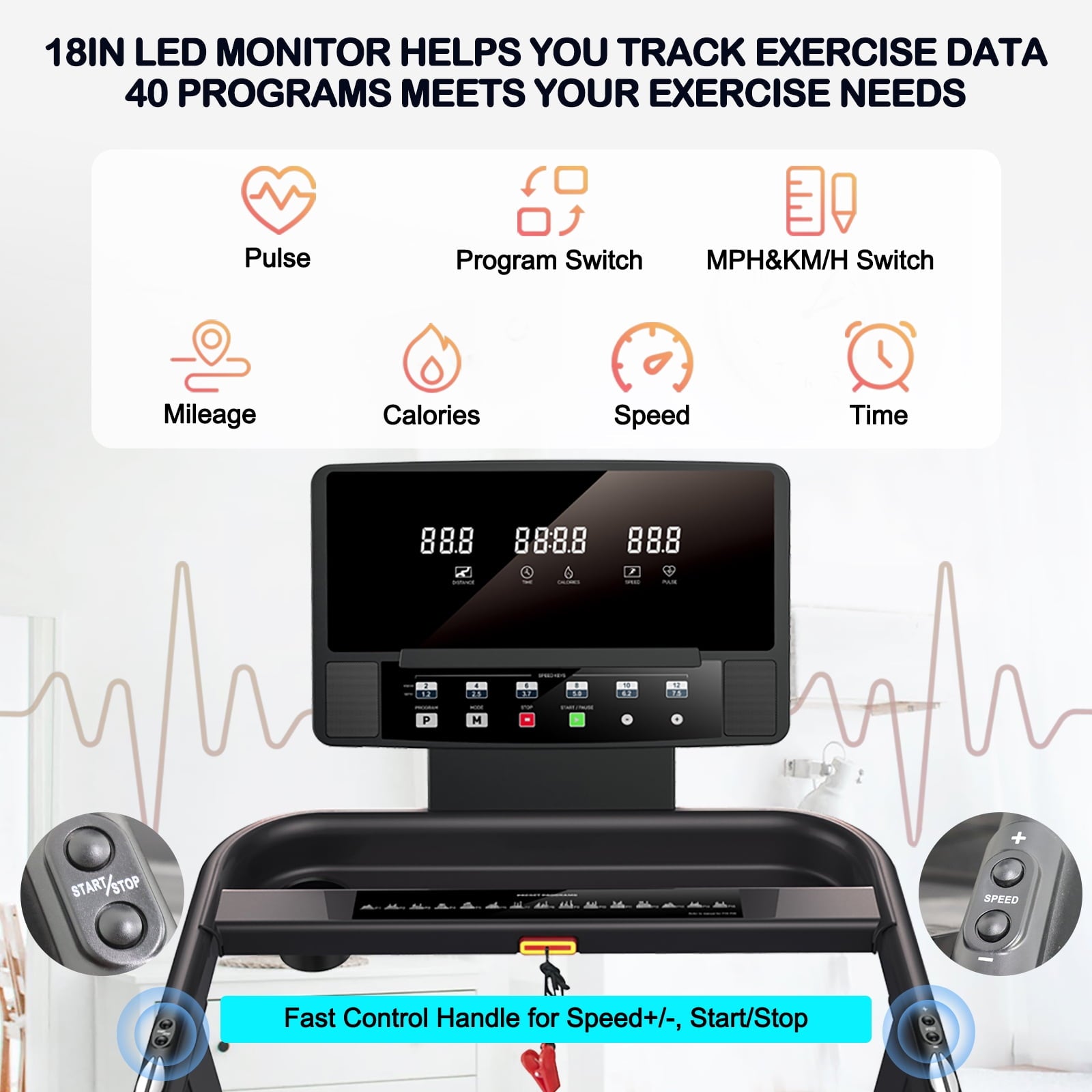 RUNOW 2.5 HP Treadmill with Manual Incline, 8.1MPH Folding Treadmill with Heart Rate Monitor and 40 Programs , Easy Assembly Electric Running Machine for Home & Office