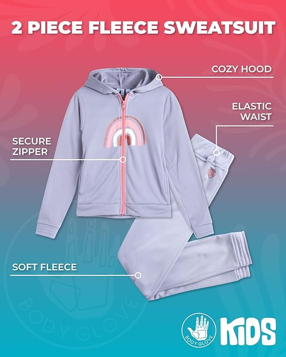 Body Glove Girls’ Jogger Set – 2 Piece Fleece Sweatshirt and Sweatpants Sweatsuit (7-12)