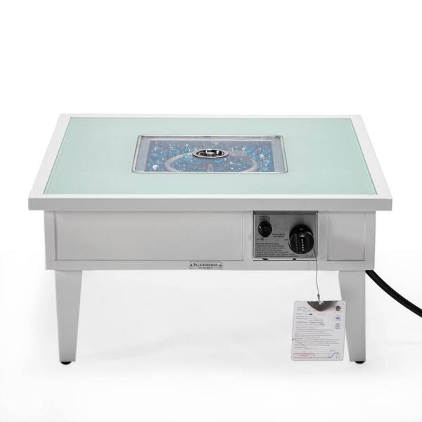 Walbrooke Modern White Patio Square Fire Pit Table with Aluminum Frame