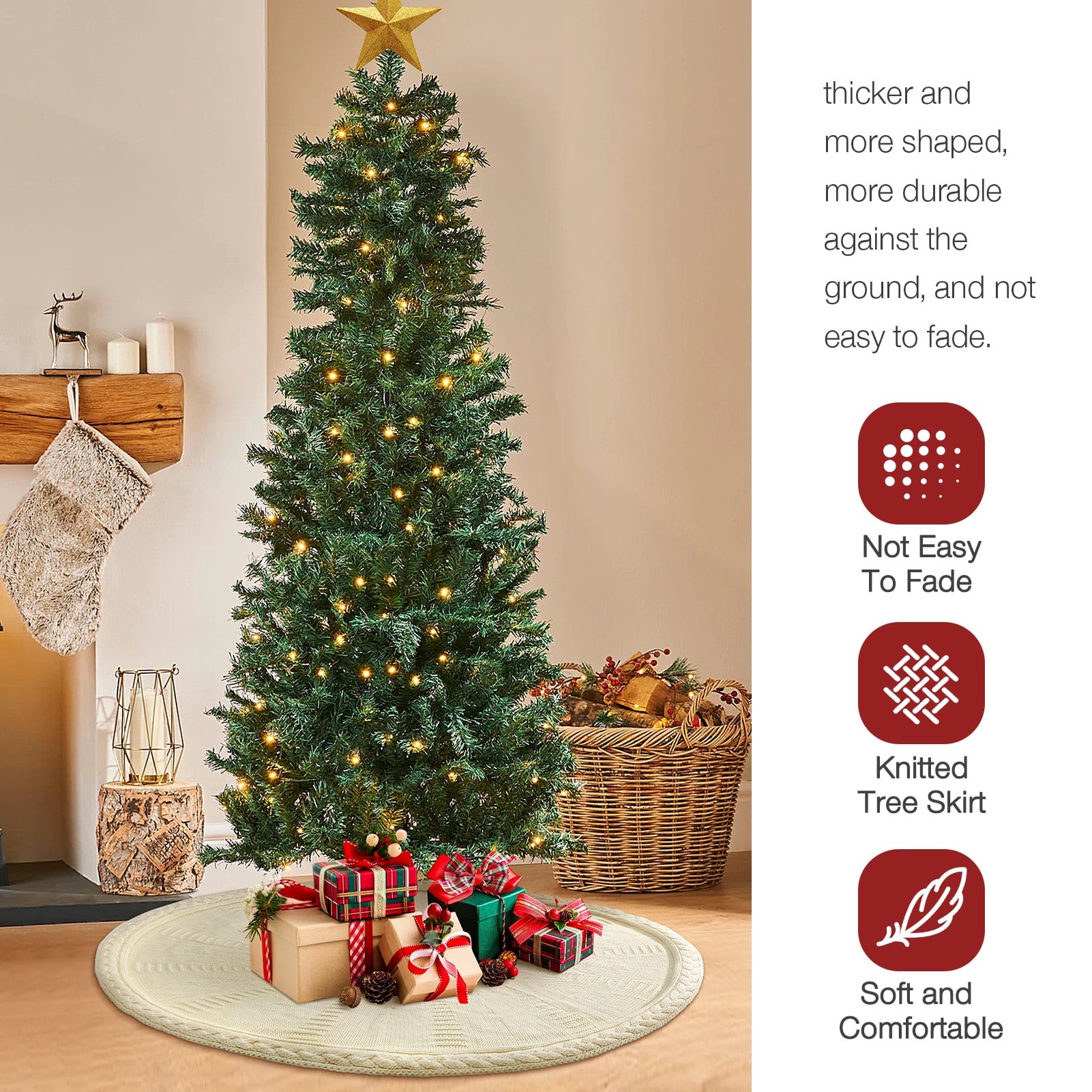 Ayieyill Christmas Tree Skirt, 48 inches White Tree Skirt Luxury Cable Knit Knitted Thick Rustic Xmas Tree Skirt Christmas Decoration, Cream