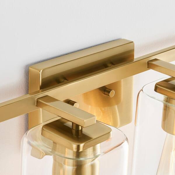 29 in. 4-Light Gold Bathroom Vanity Light with Rectangle Glass Shades