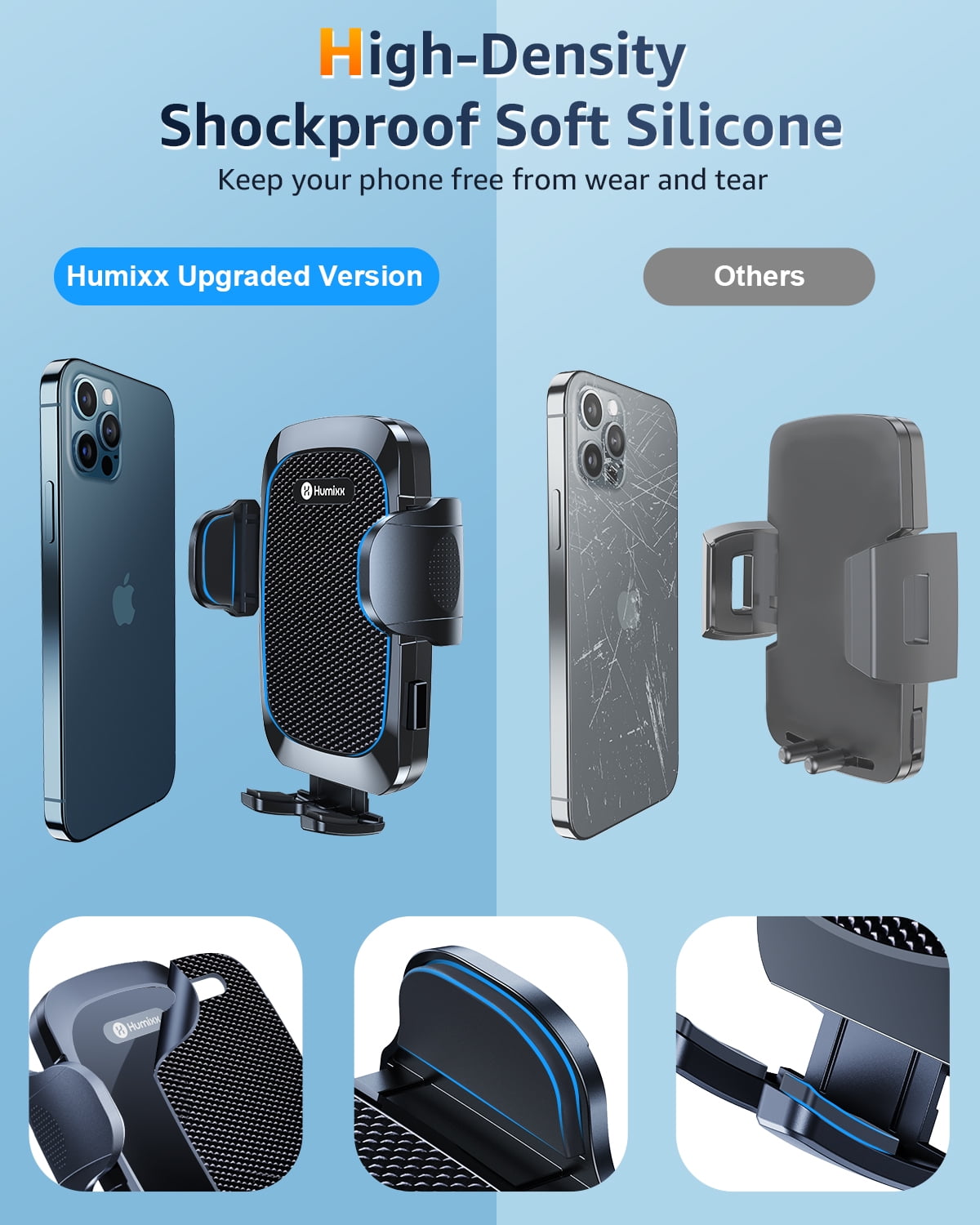 2023 Military-Grade Super Suction & Stable  Universal Car Phone Mount Humixx, Car Holder for Dashboard Air Vent Windshield, 360  Rotatable Long Arm Cell Phone Holder for All Mobile Phones