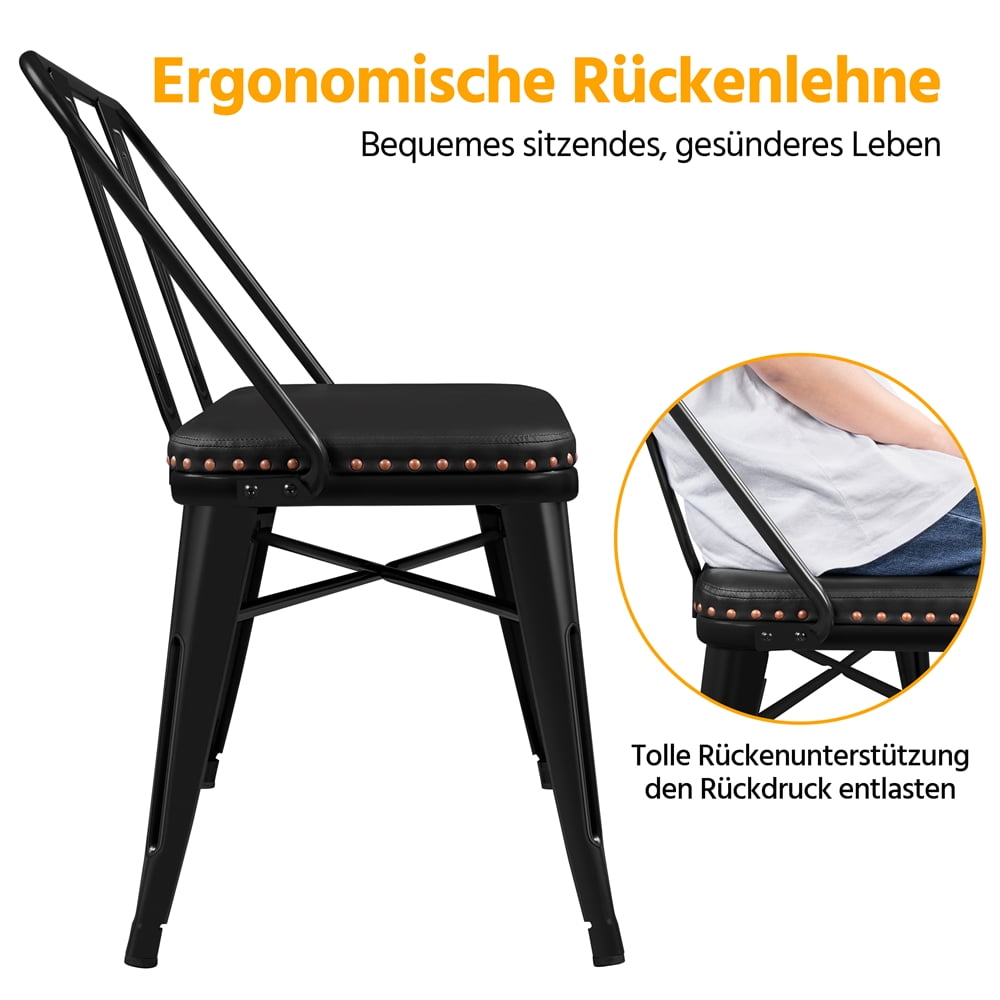 Topeakmart Industrial Upholstered Metal Dining Bench with Removable Backrest, Black