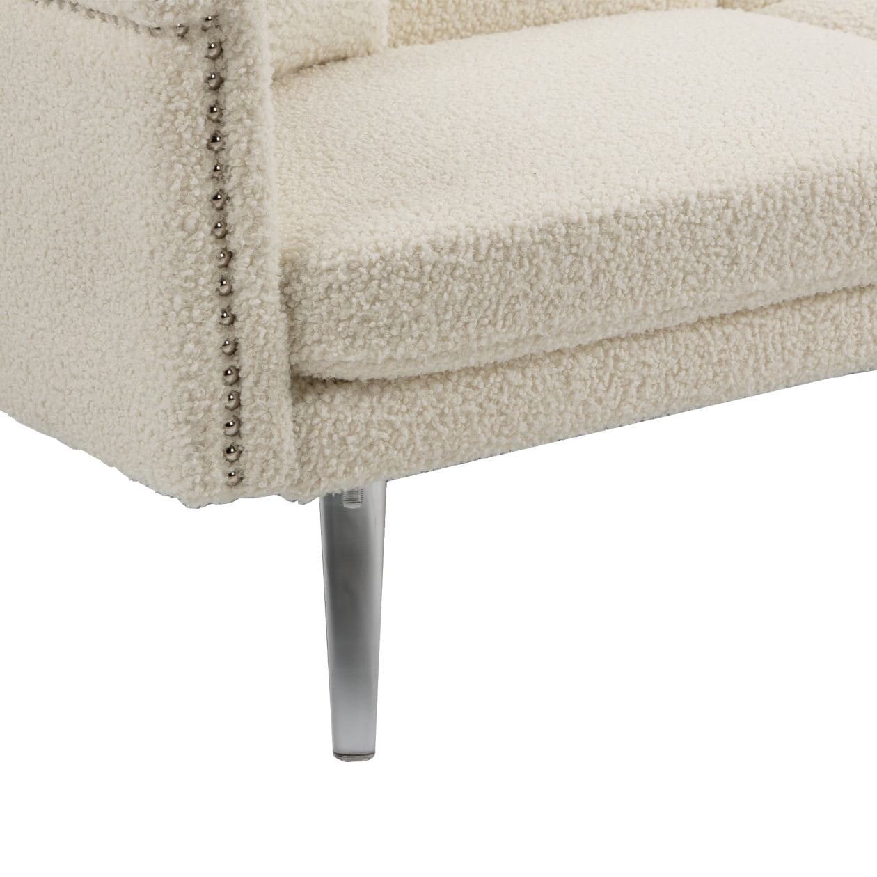 Loveseat Sofa, Modern Polyester Upholstered Accent Sofa Couch with Low Back and Acrylic Feet, 2-Seater Convertible Sleeper Bed Futon Sofa with 2 Pillows for Living Room Bedroom Office, White