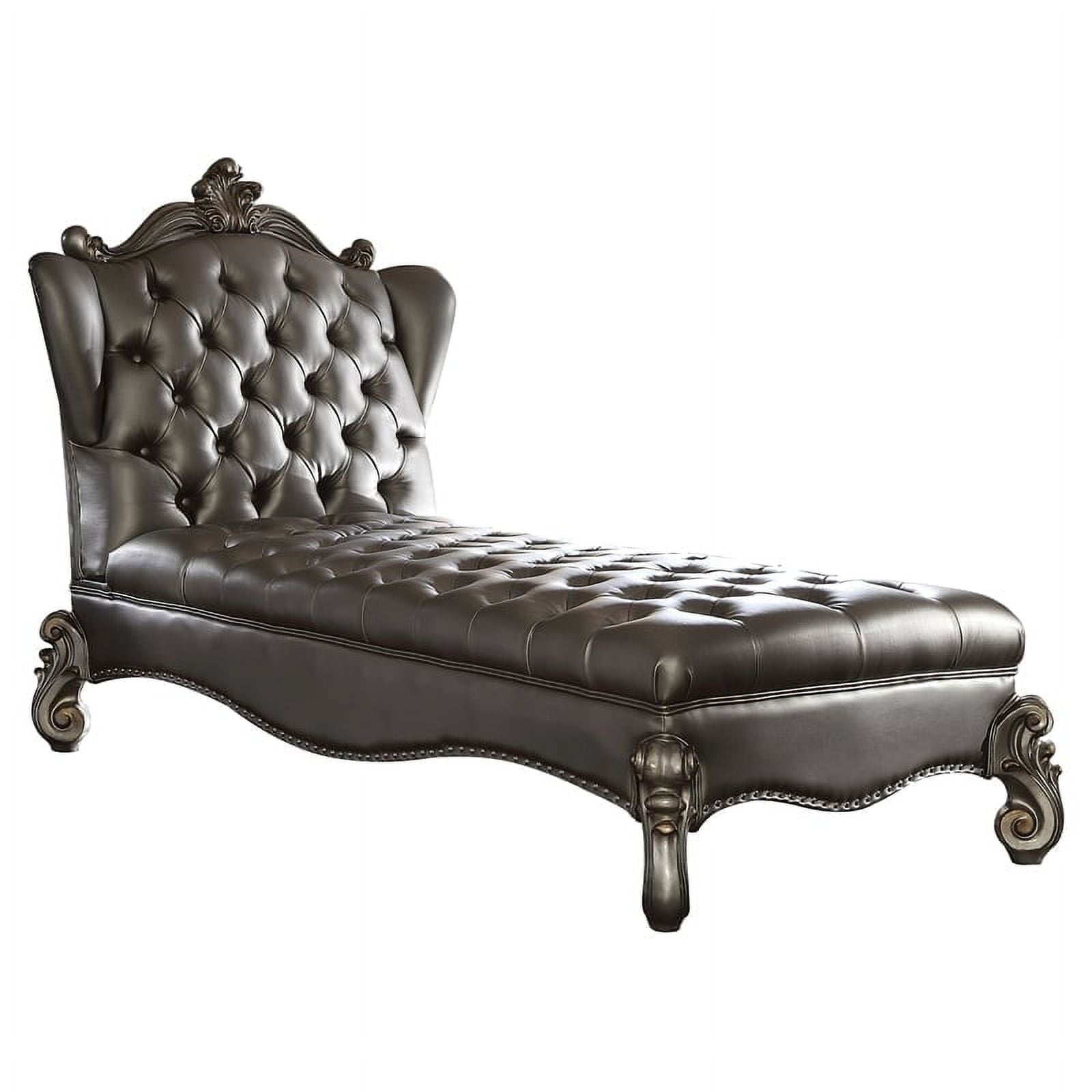 Bowery Hill Faux Leather Tufted Chaise Lounge in Silver and Antique Platinum
