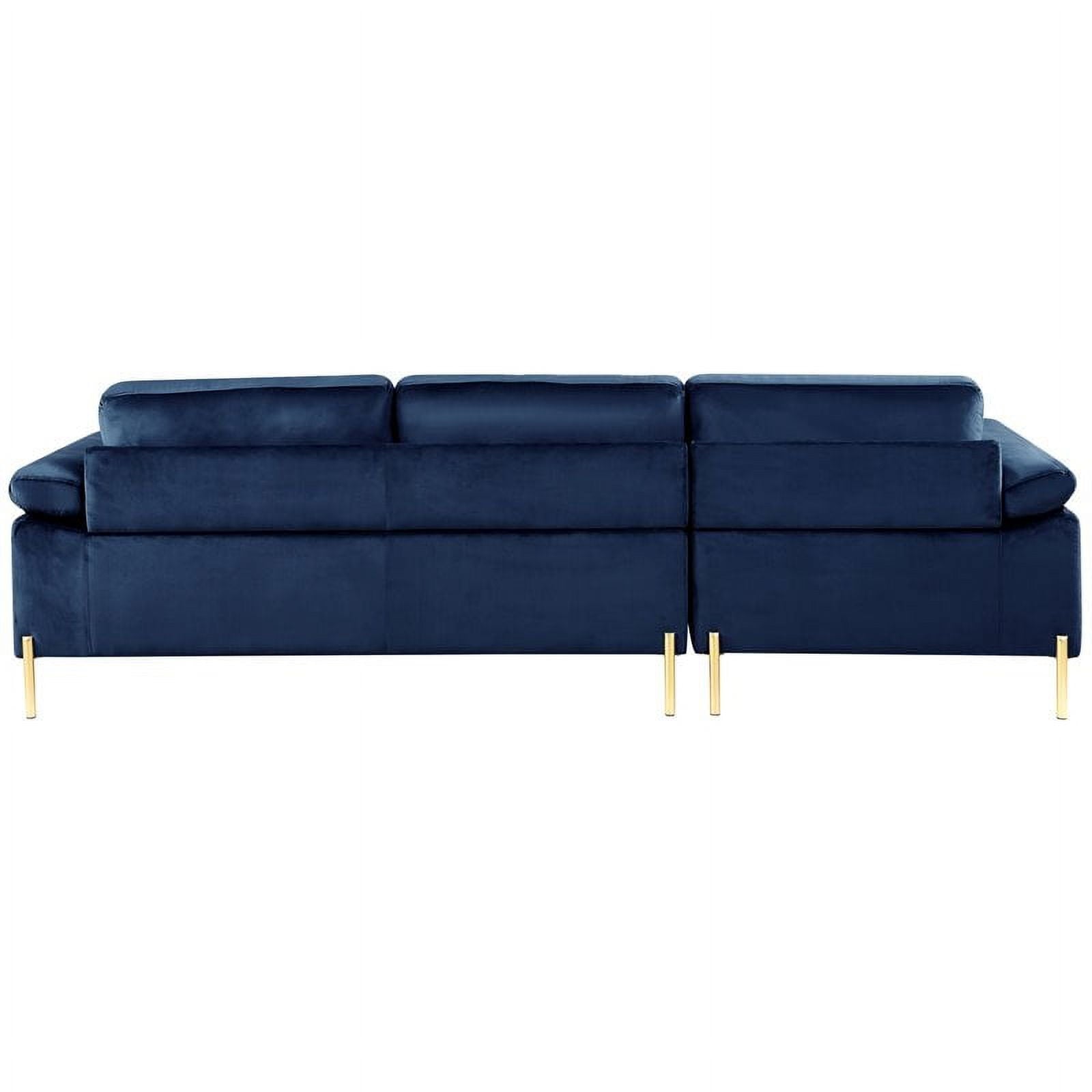 Maklaine Modern Velvet Sectional Sofa with Gold Legs in Blue