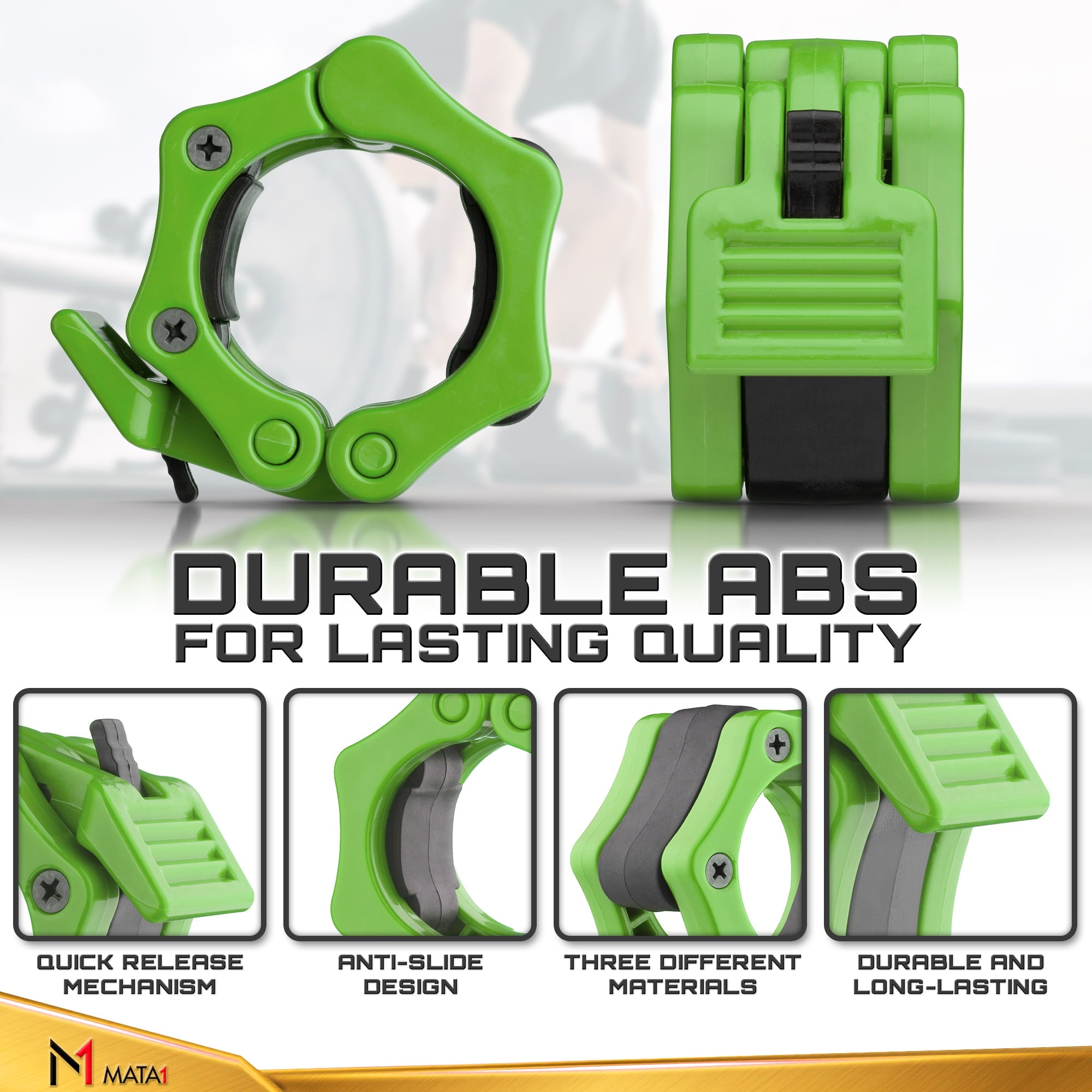 2 inch Olympic Barbell Clips Clamp Barbell Collars Set of 2 Green by Mata1-USA