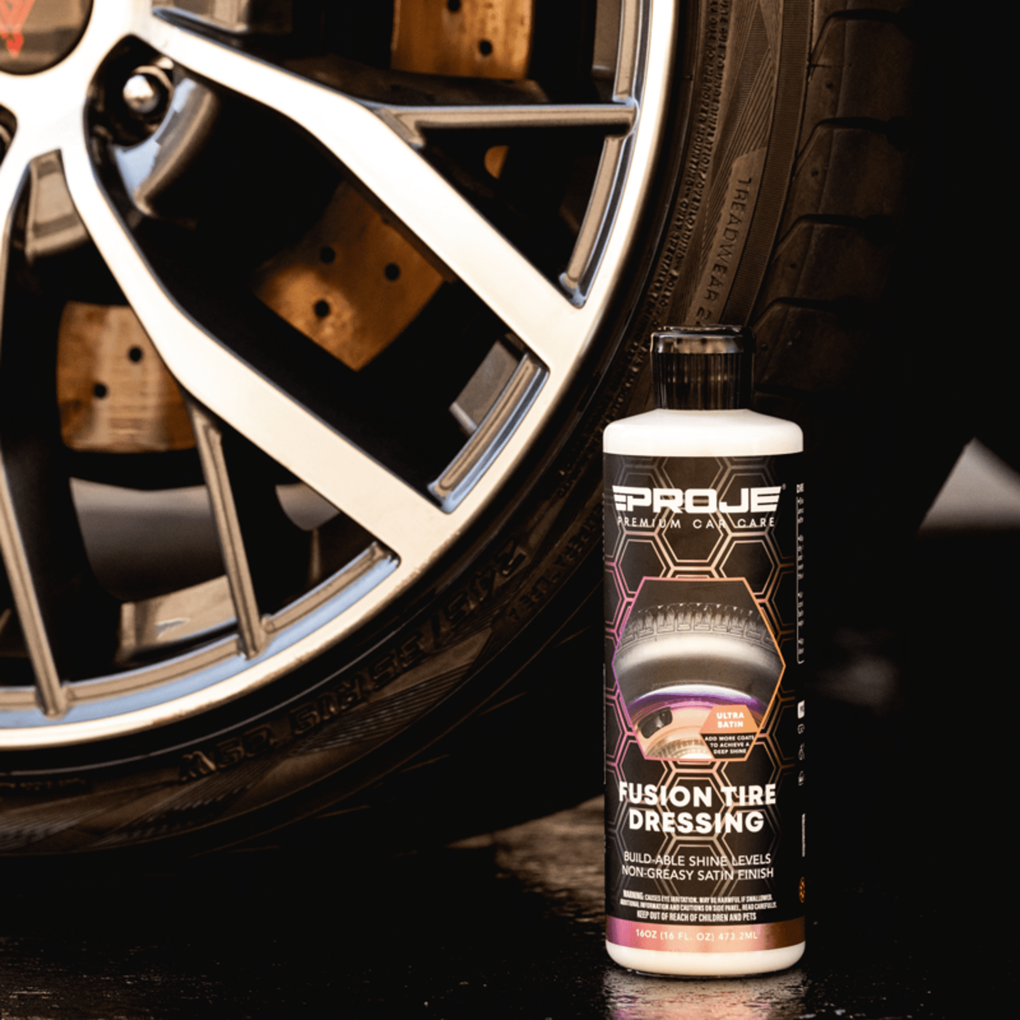Proje Premium Car Care Fusion Tire Dressing - Long Lasting - Non-Greasy Dry to The Touch Tire Dressing for Cars - Safe Plastic, Vinyl, & Rubber - 16 floz