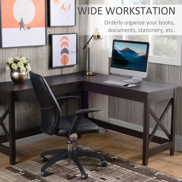 57 in. L-Shaped Polar Brown Wood Computer Desk
