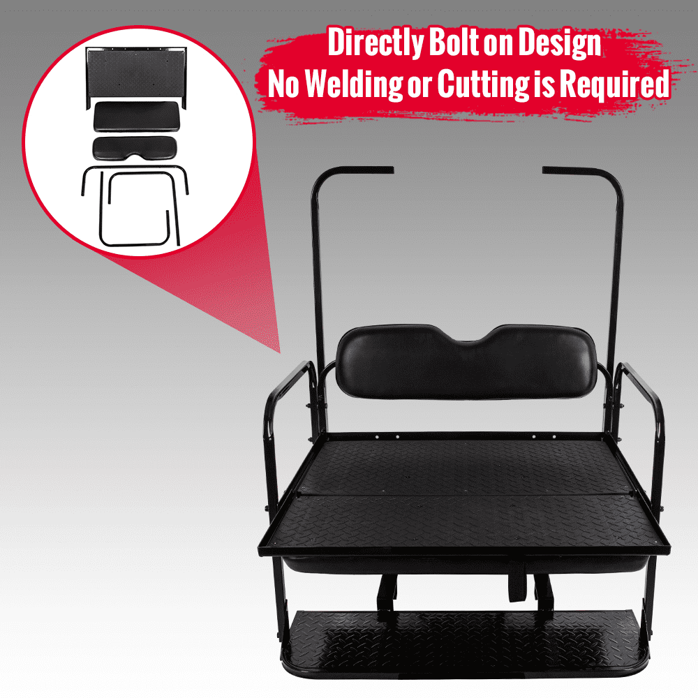 Kojem Flip Folding Rear Back Seat Kit Compatible with EZGO TXT Golf Cart | Black Cushions | 1995 & Up - You Will Receive (2) Packages