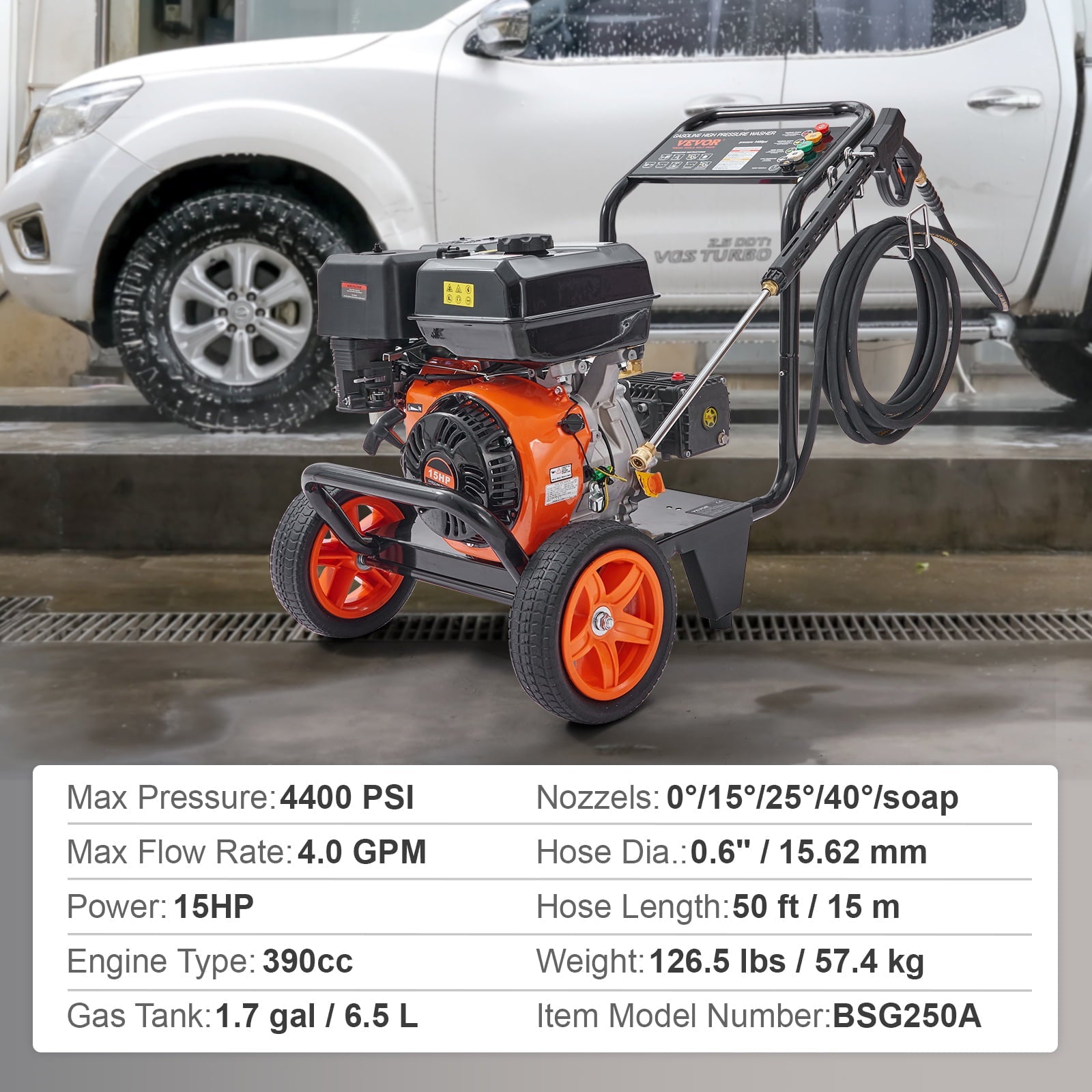 BENTISM 4400 PSI 4.0 GPM Gas Pressure Washer w/26 ft High Pressure Hose 5 Nozzles Gas Powered Washer