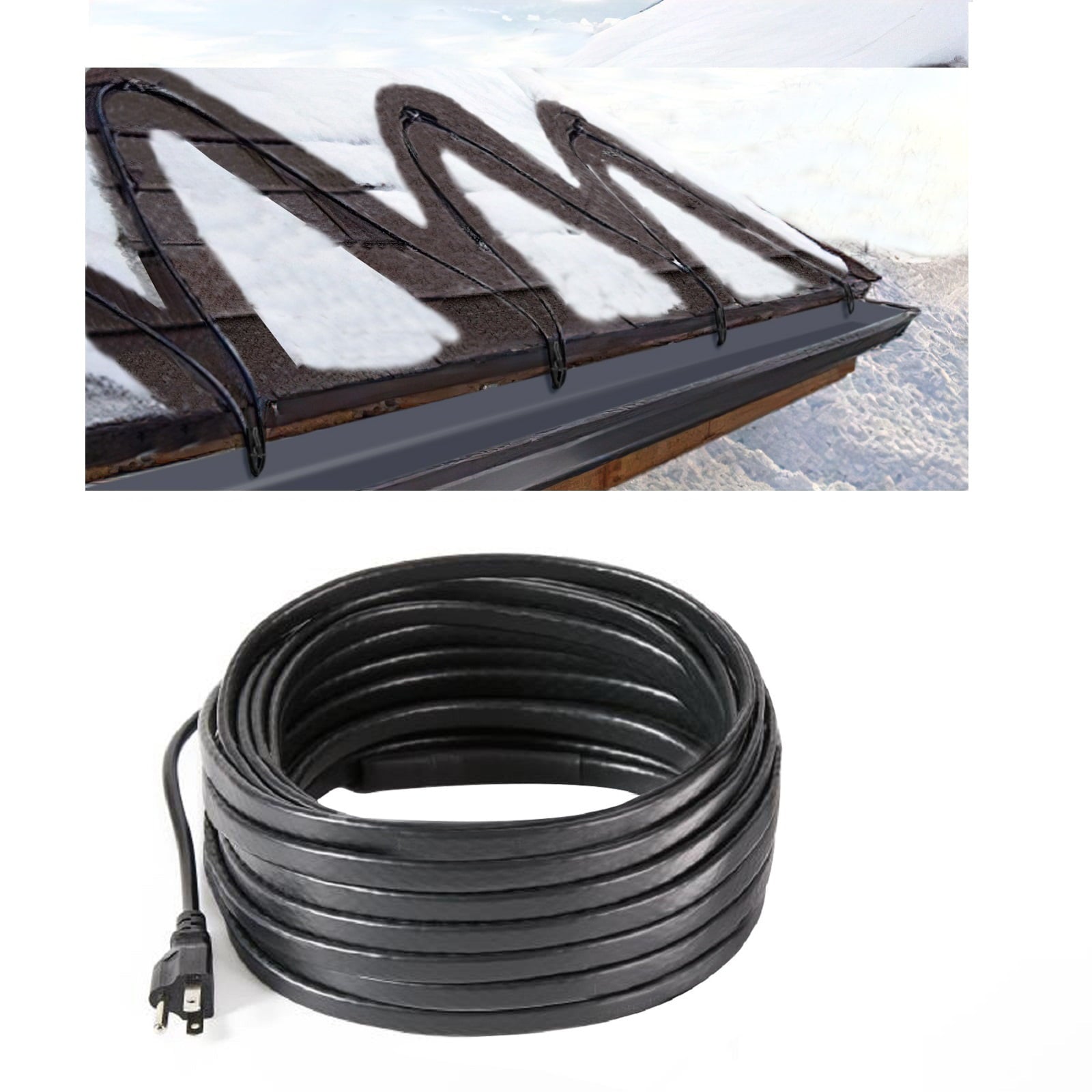 H&G lifestyles 30ft Roof Snow Heating Cable Self-Regulating De-Icing Plug-in Ready Deicing Cable 8 Watts