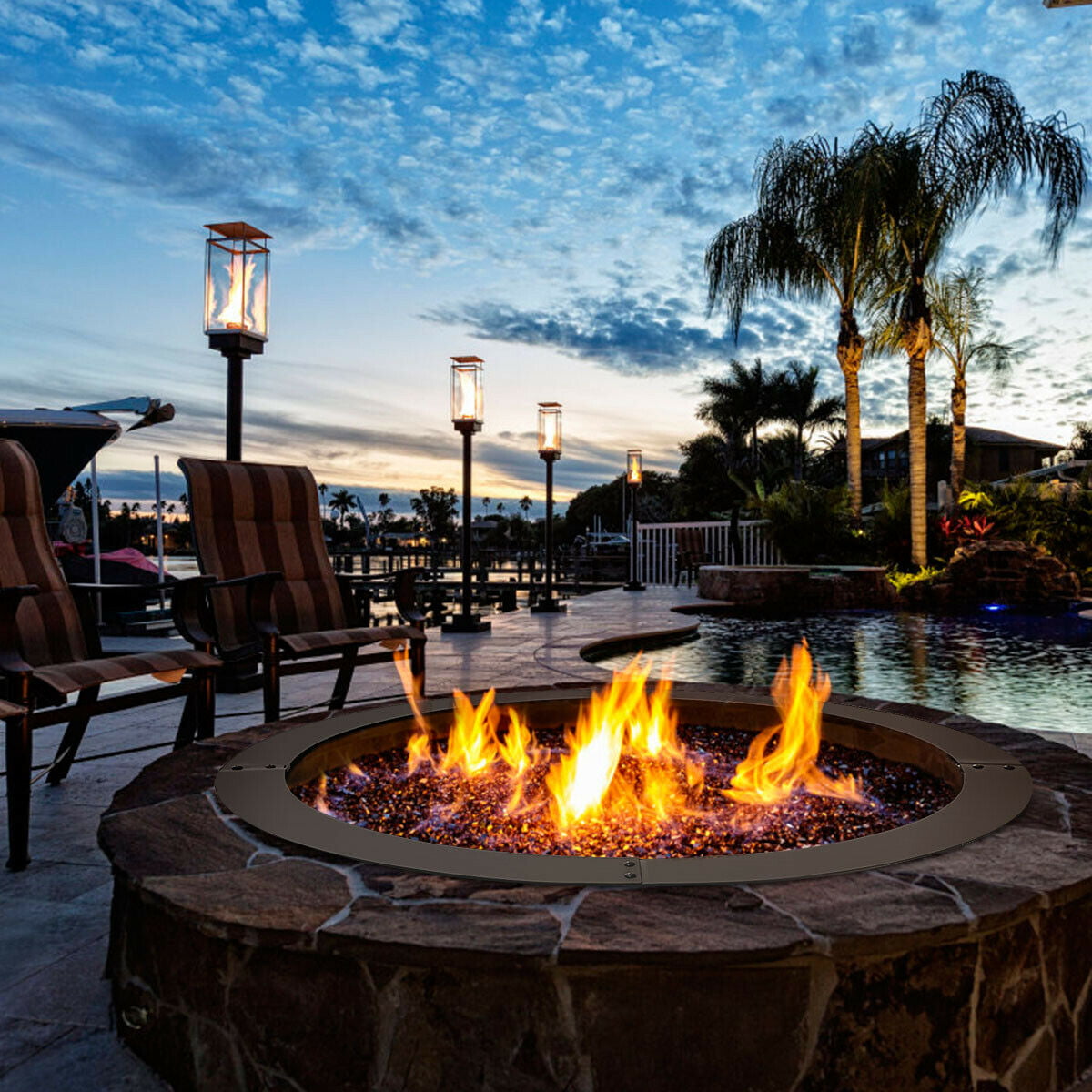 Gymax 36 Inch Round Steel Fire Pit Ring Liner DIY Wood Burning Insert