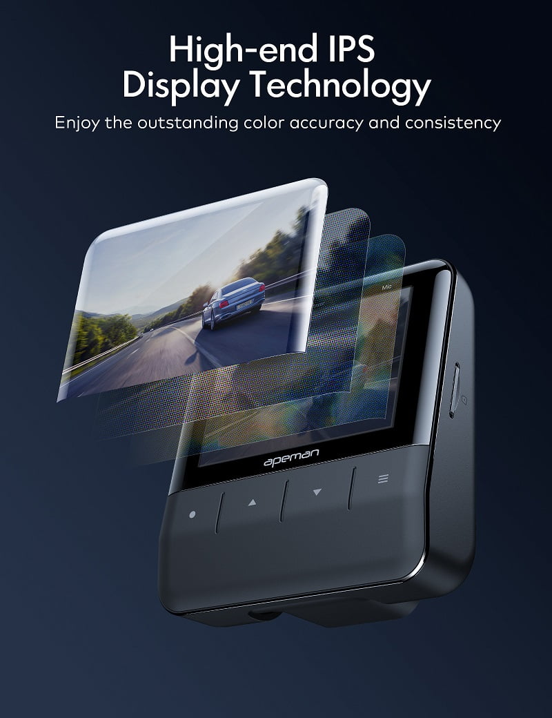 APEMAN Wifi Dash Cam with App, 2K Car Camera Sony Starvis Sensor, IPS Display, Night Vision, Parking Monitor, Support GPS, Black