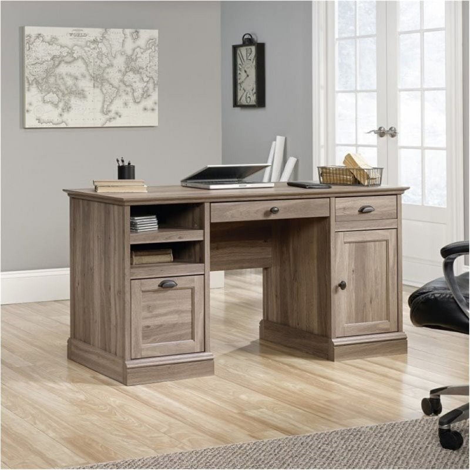 Bowery Hill Traditional Wood Executive Desk with File Drawer in Salt Oak