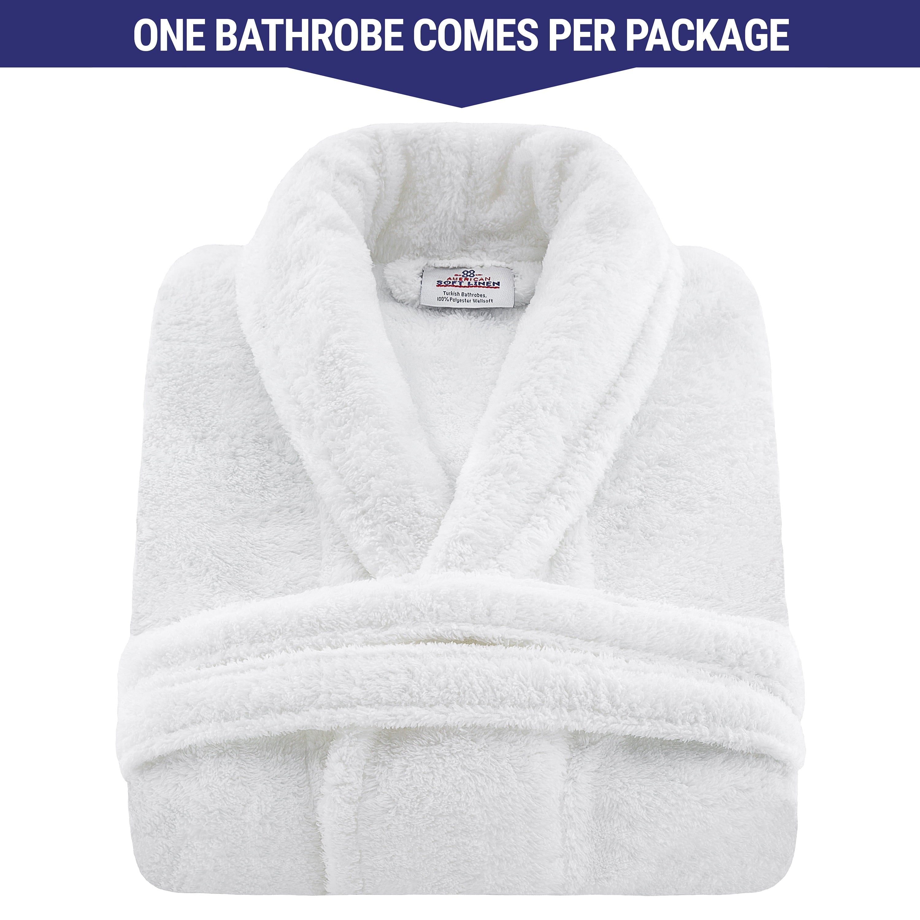American Soft Linen, Mens and Womens Robes, Unisex Bathrobes, M-L, White