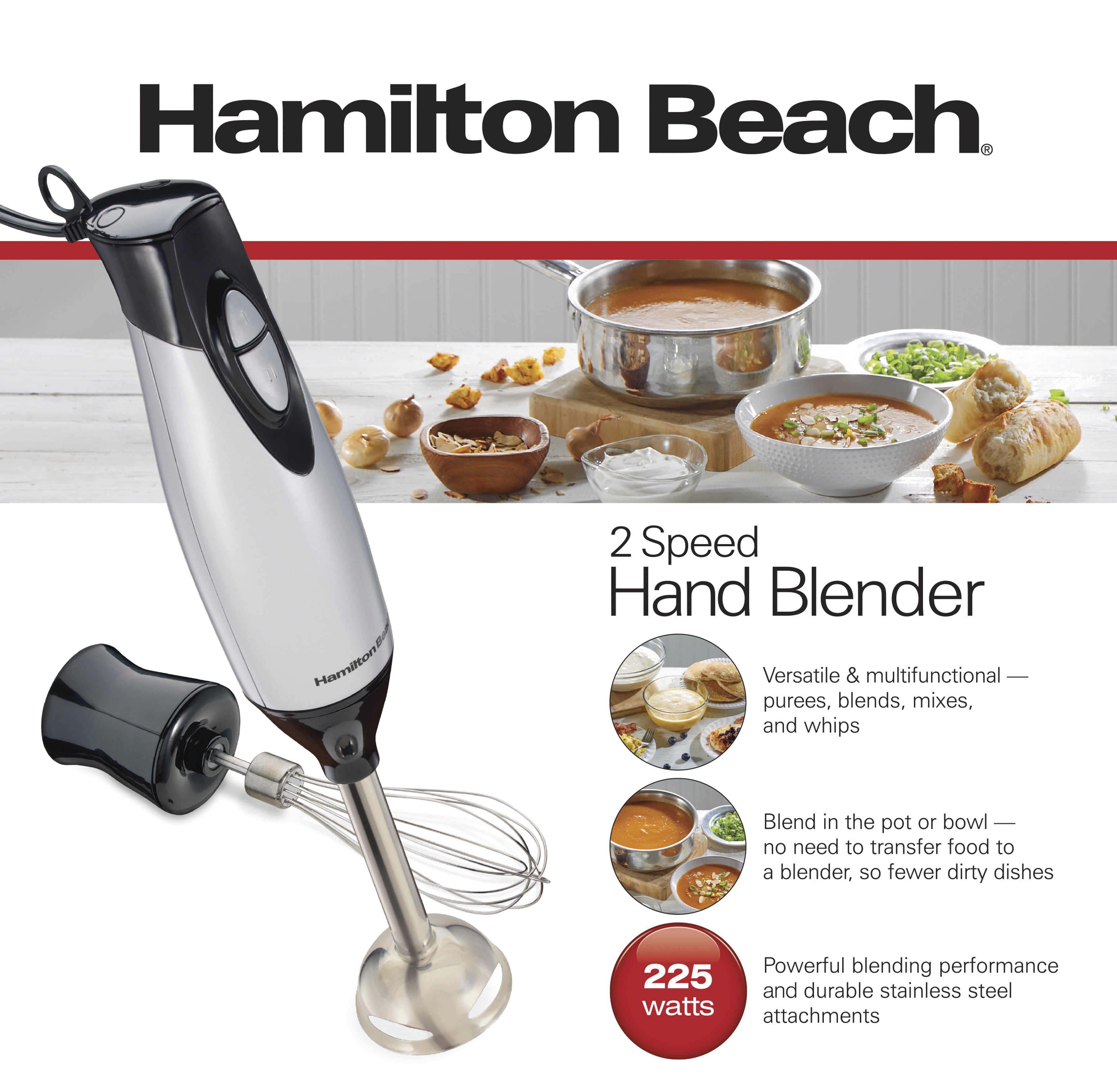 Hamilton Beach 2-Speed Hand Blender with Whisk Attachment, New, 59762F