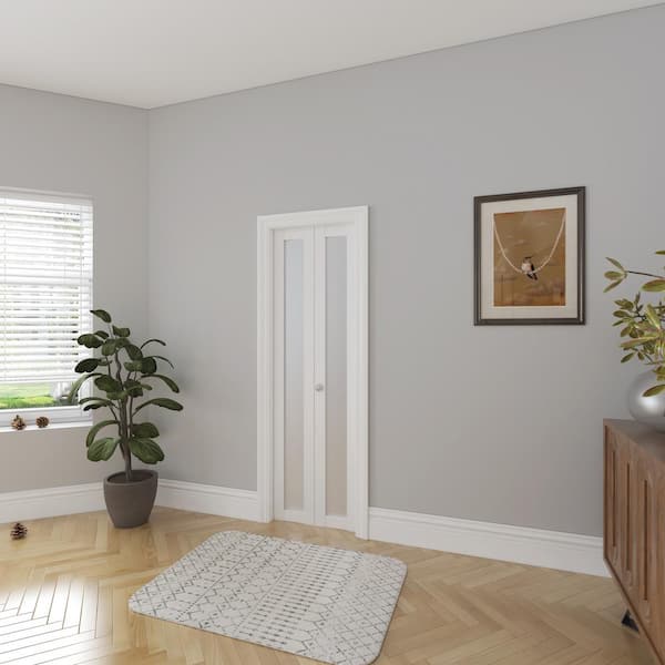 30 in. x 80 in. 1-Lite Frosting Glass MDF White Finished Closet Bi-Fold Door with Hardware